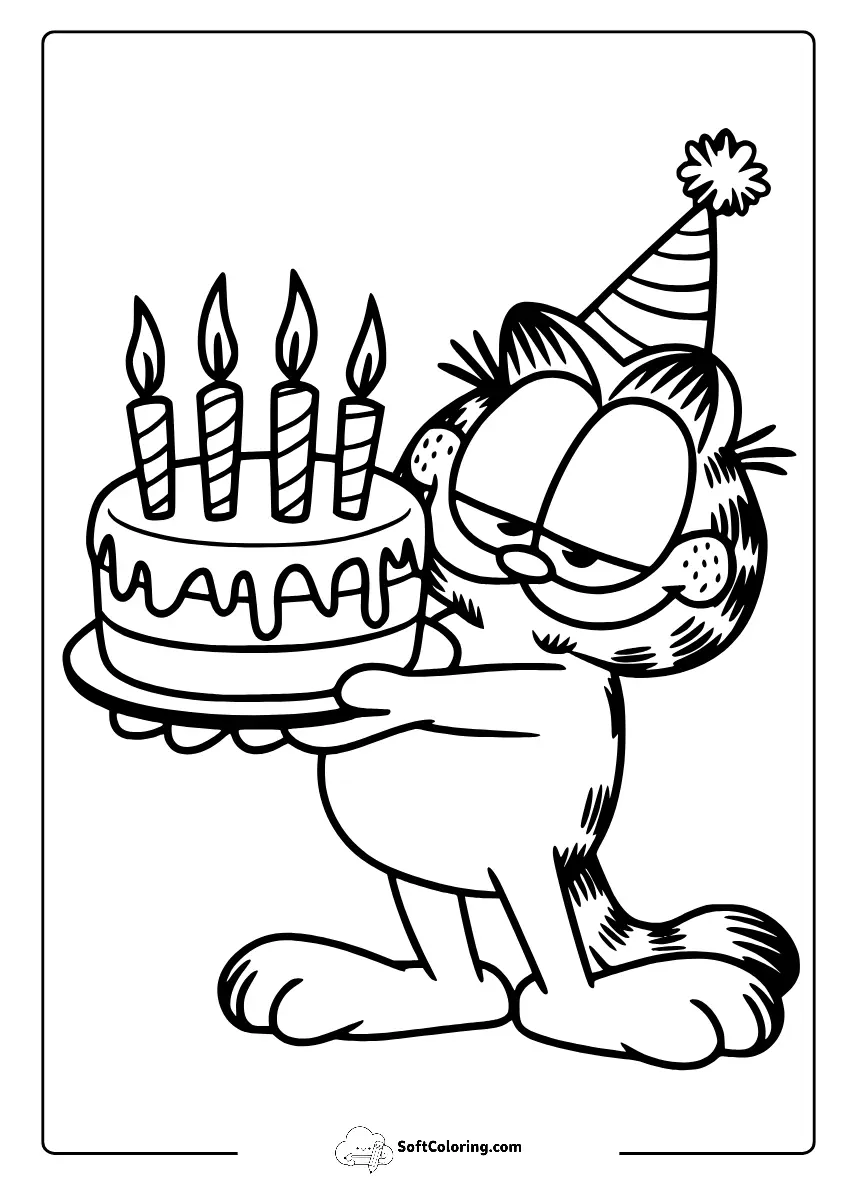 Happy Birthday With Garfield Coloring Page