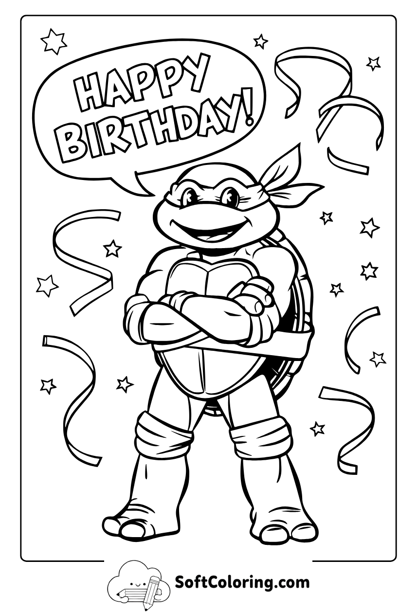 happy birthday with ninja turtle coloring page