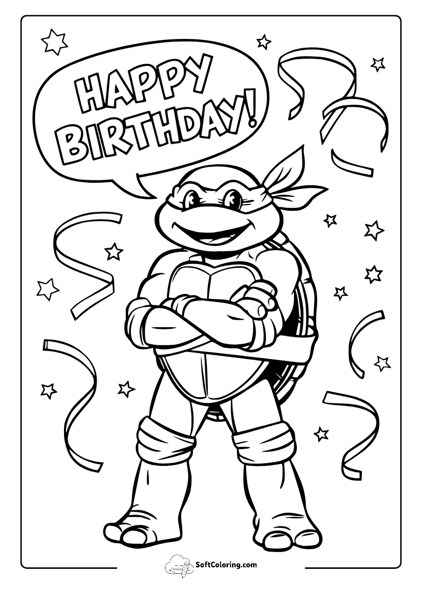Happy Birthday With Ninja Turtle Coloring Page