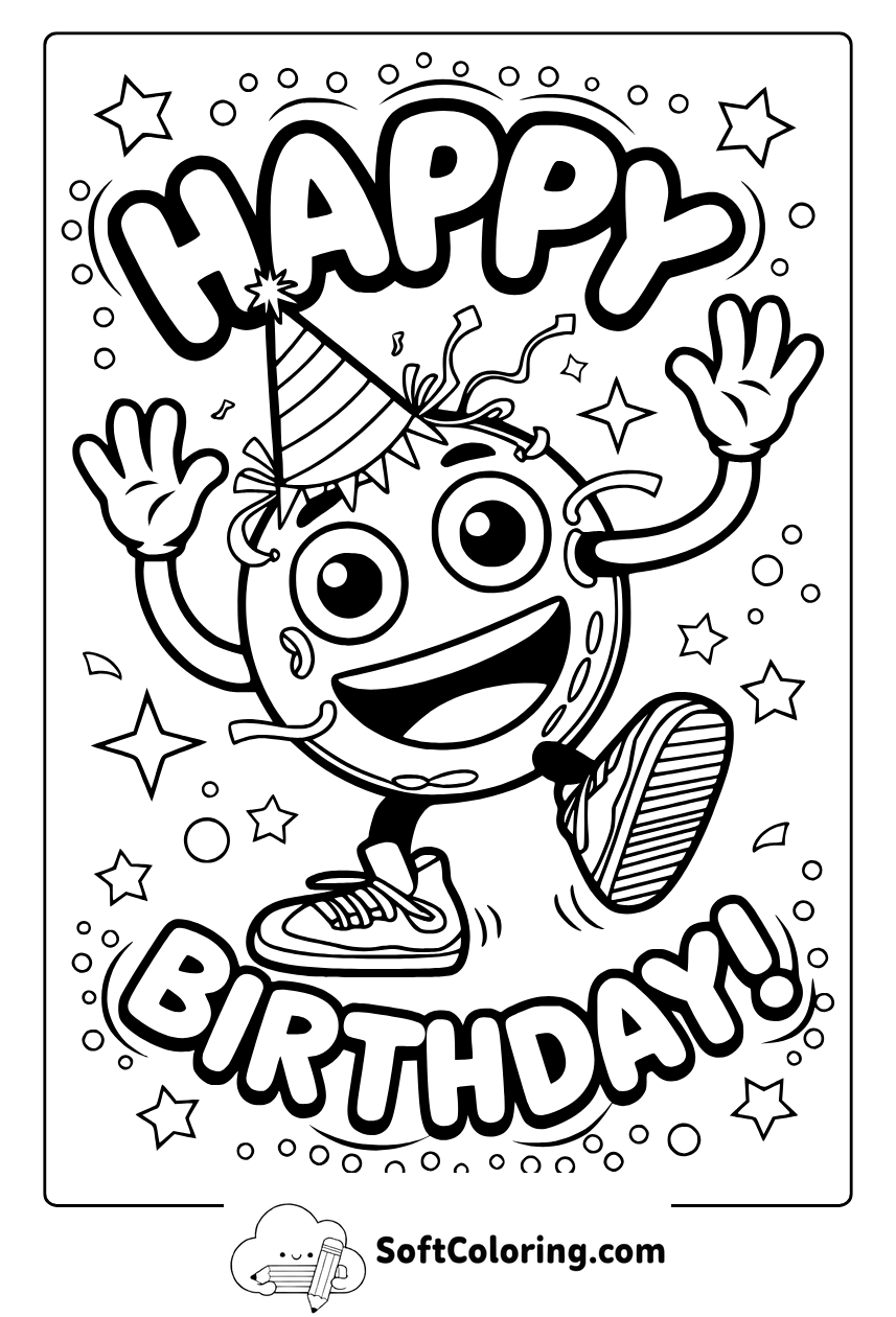 happy birthday with party emoji coloring page