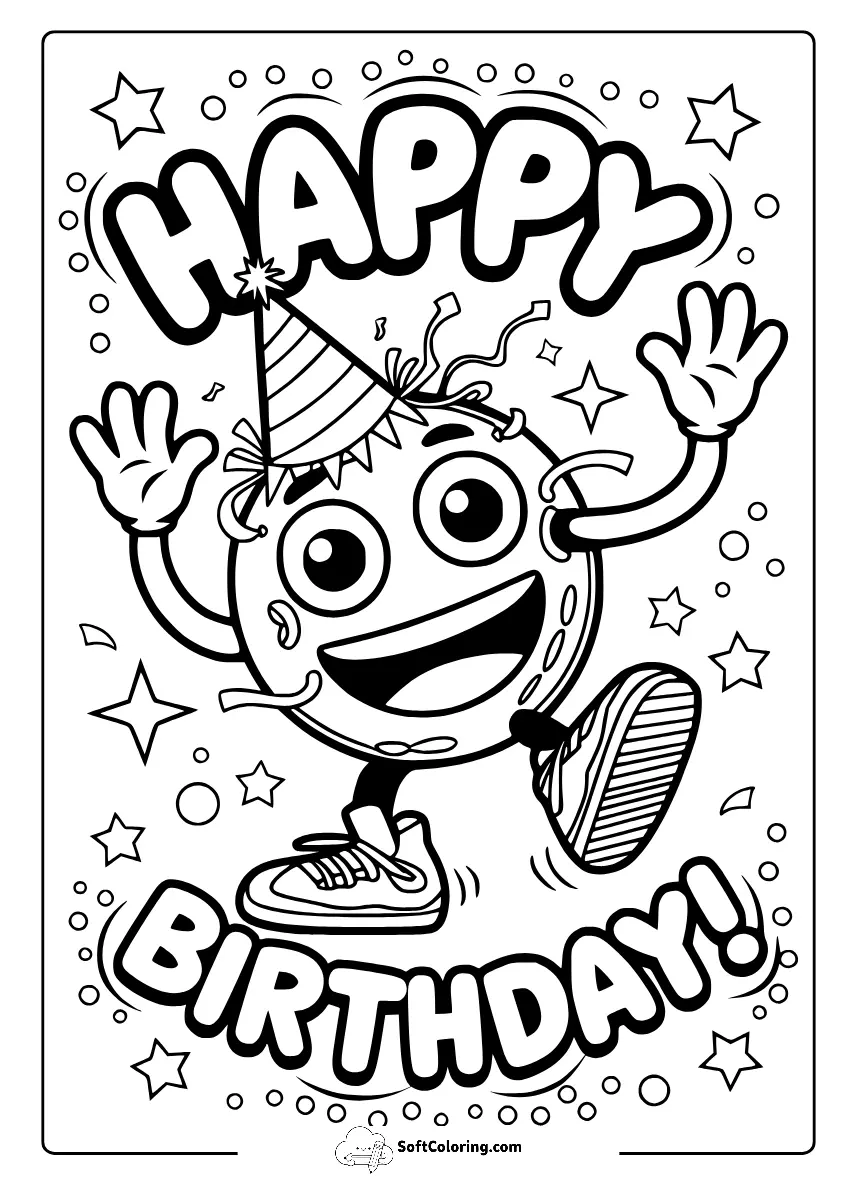 Happy Birthday With Party Emoji Coloring Page