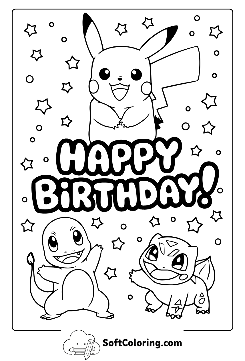 happy birthday with pokemons coloring page