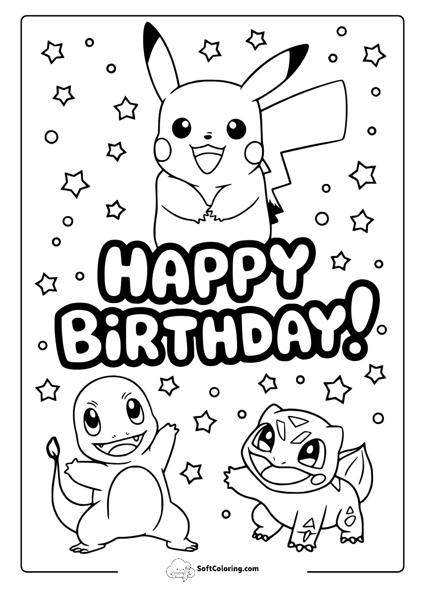 Happy Birthday With Pokemons Coloring Page