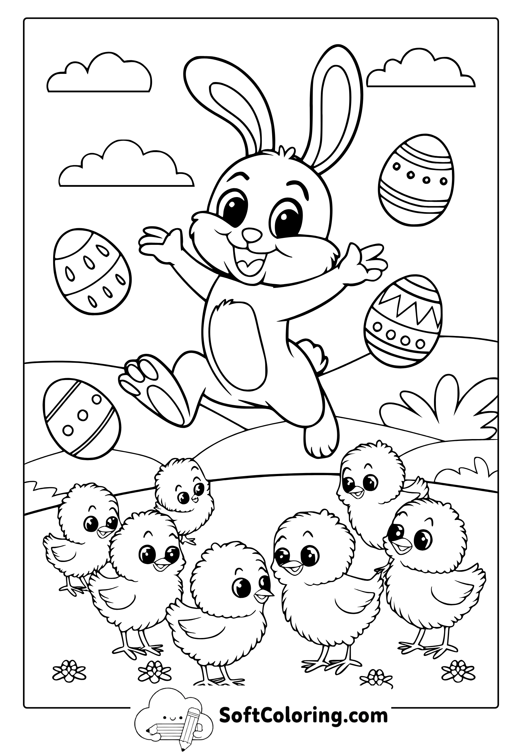 Happy Easter Animals Coloring Page
