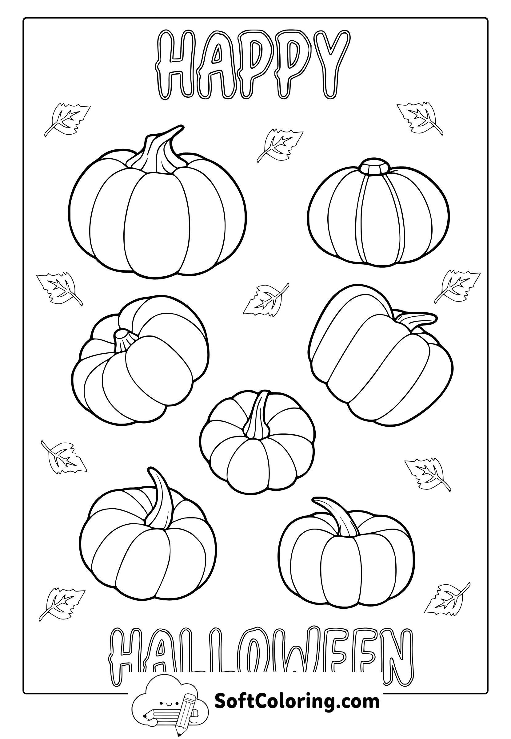 happy halloween pumpkins coloring page