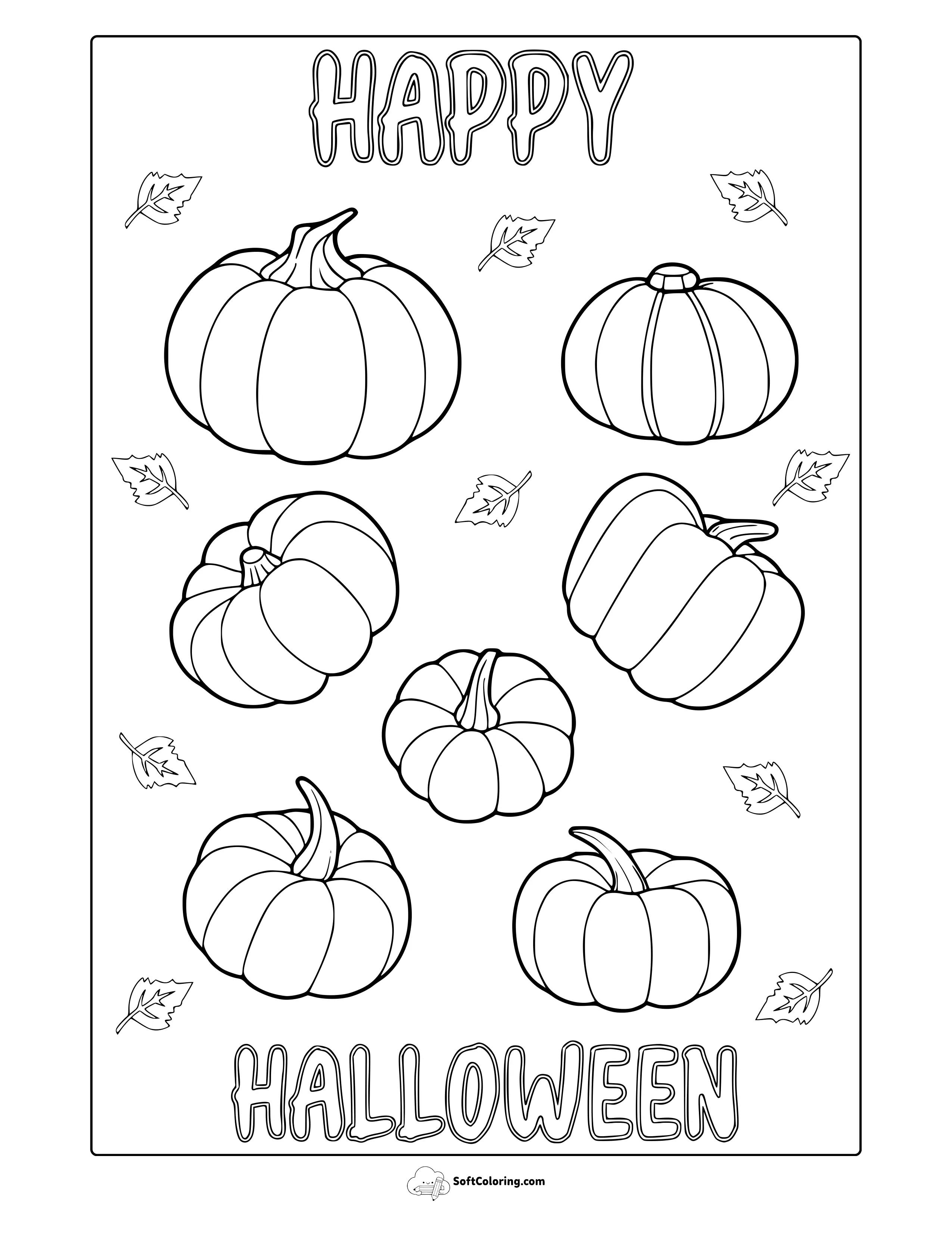 Happy Halloween Pumpkins Coloring Page