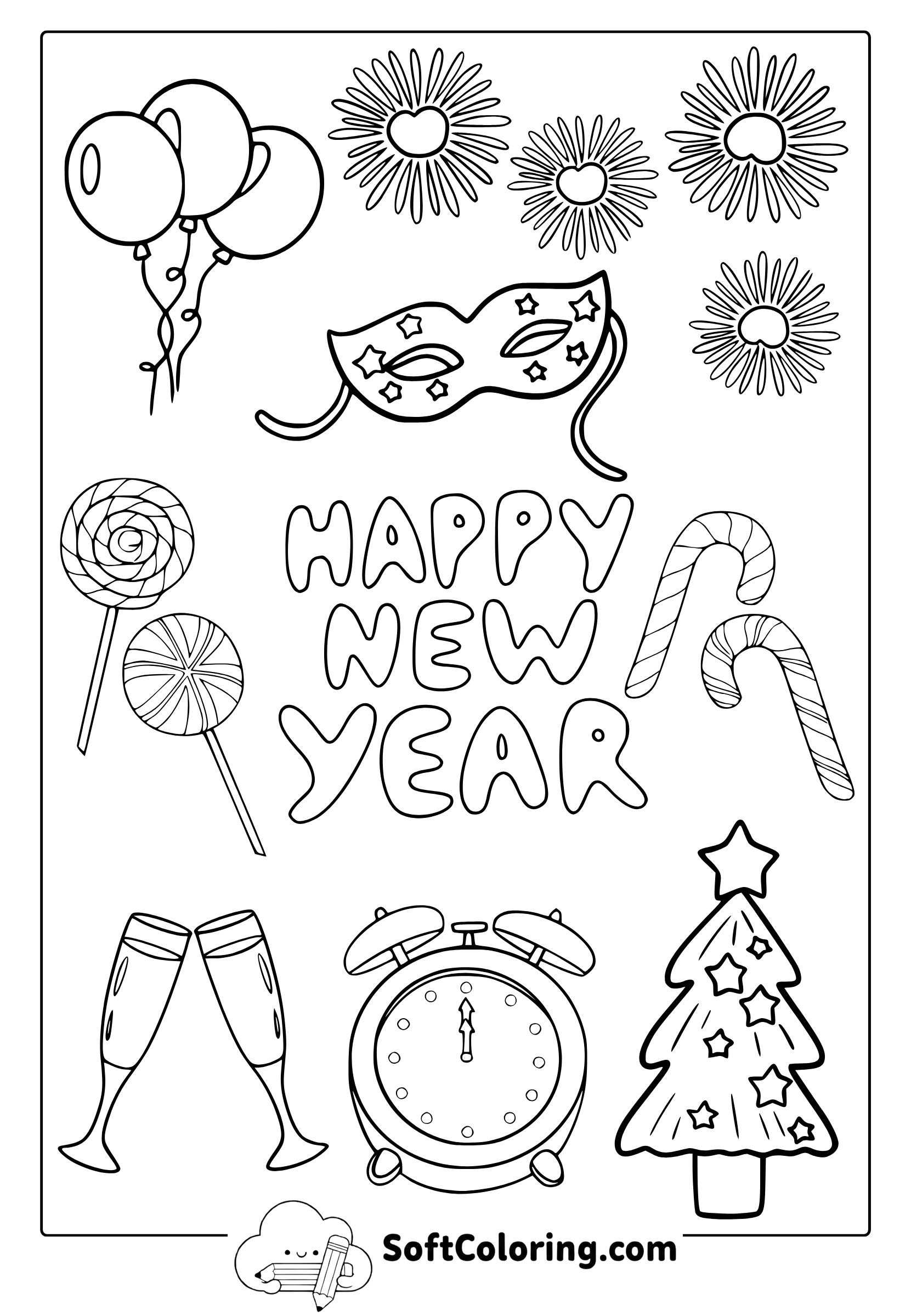 happy new year coloring page