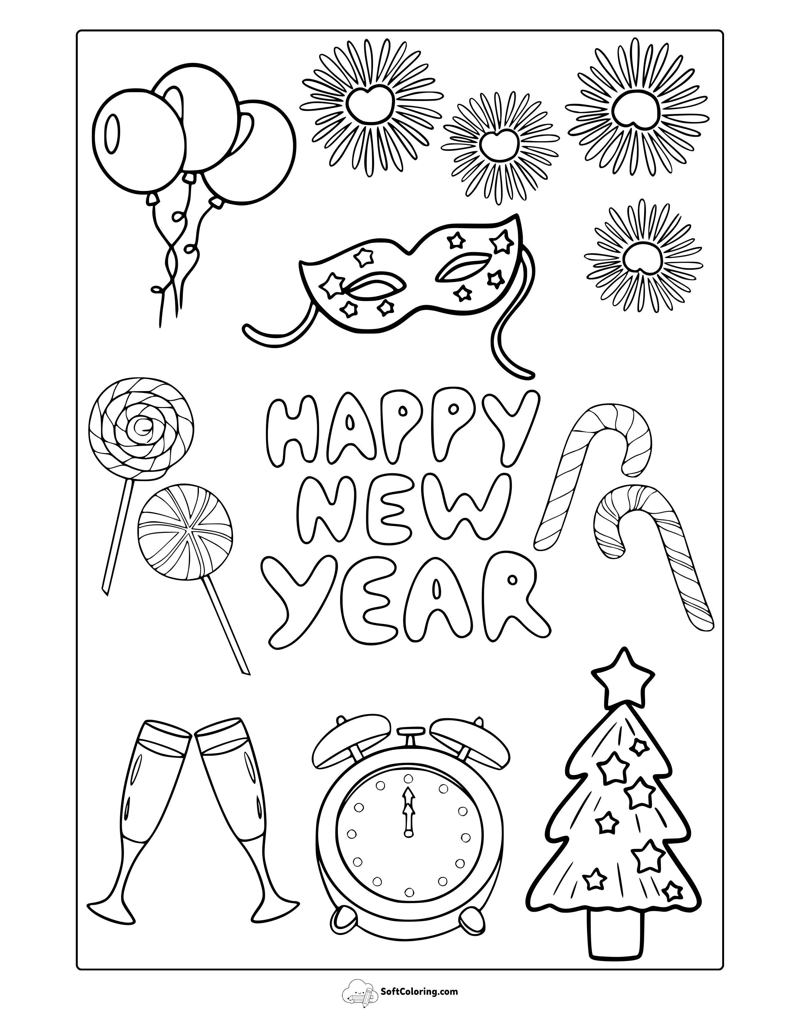 Happy New Year Coloring Page