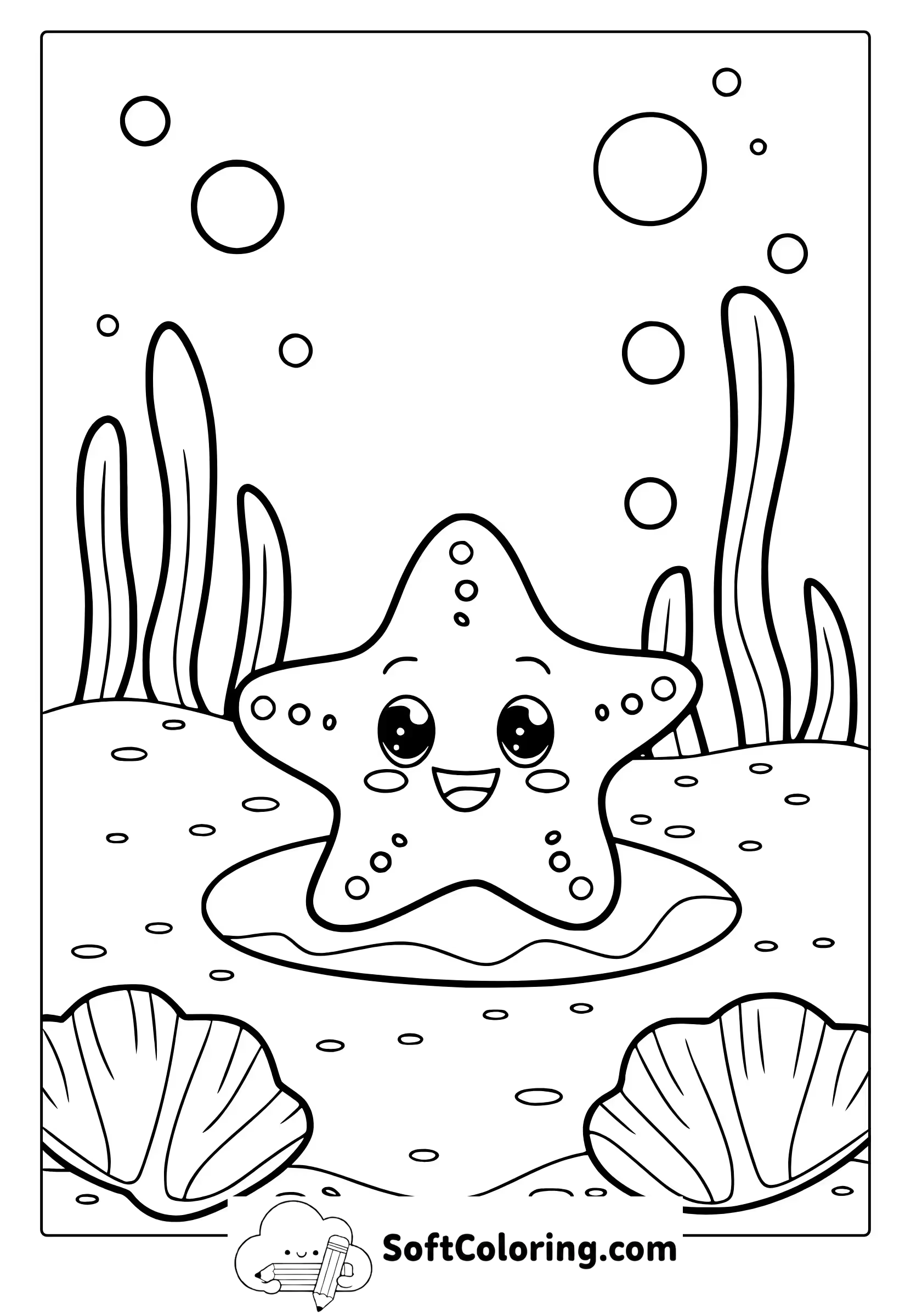 happy starfish under the sea coloring page