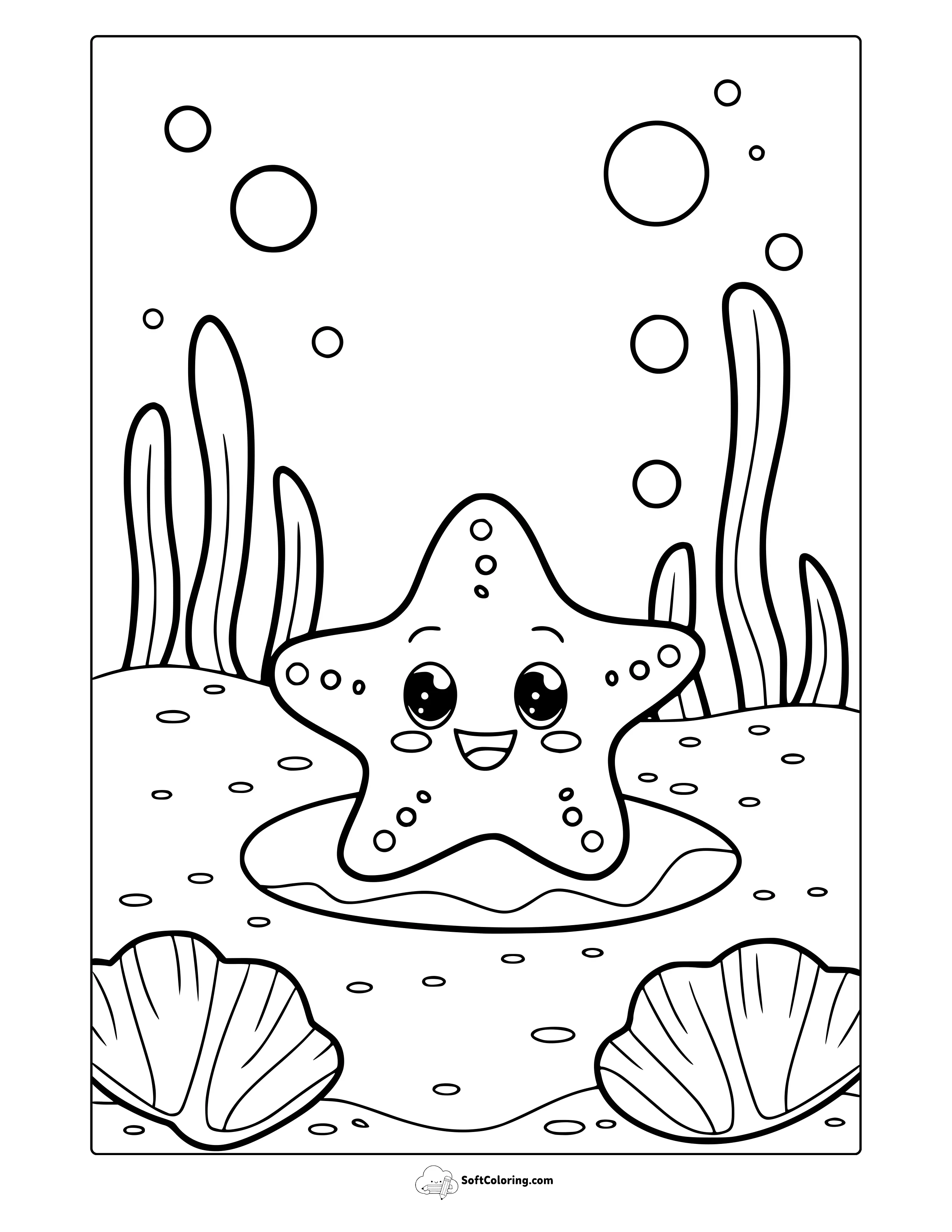 Happy Starfish Under The Sea Coloring Page