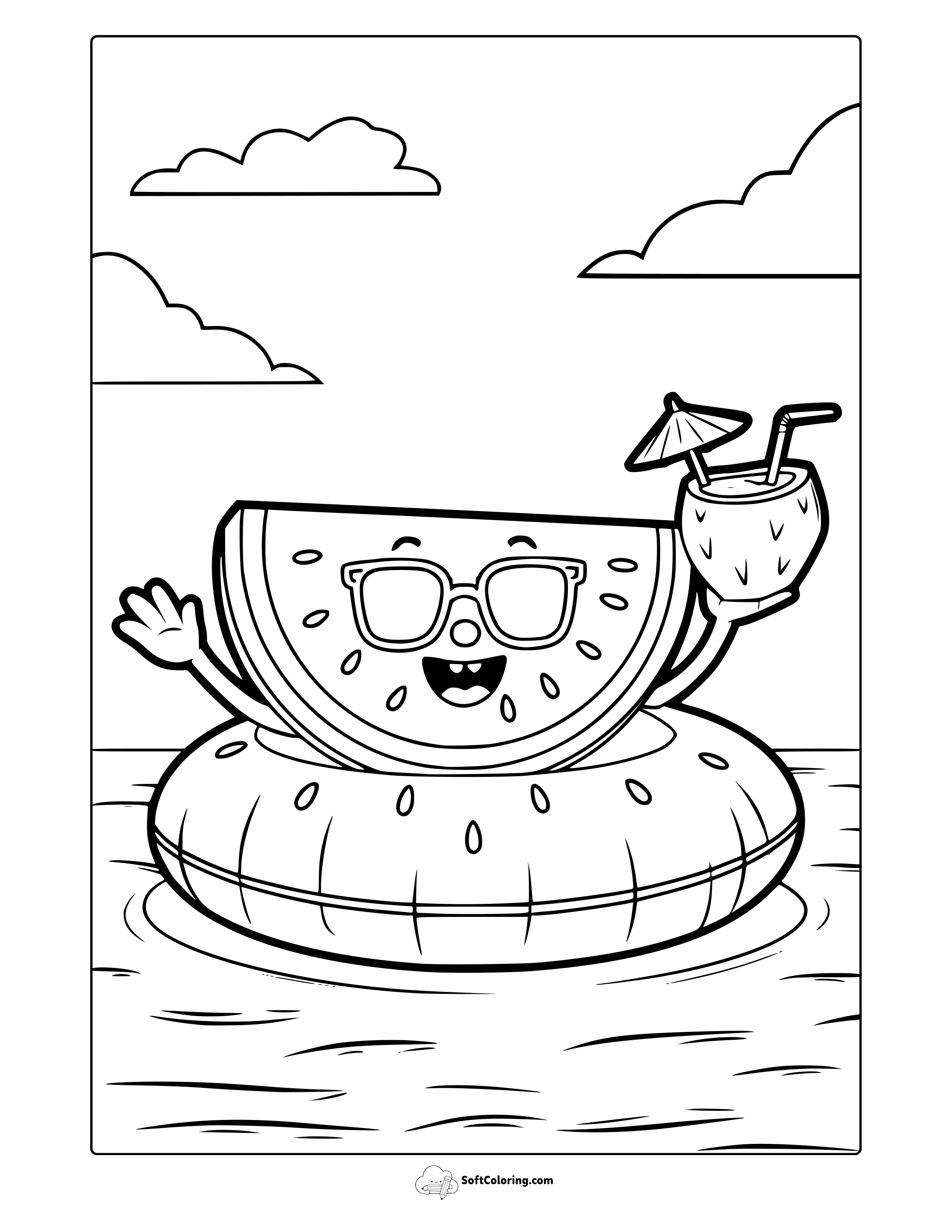 Happy Watermelon Coloring Page