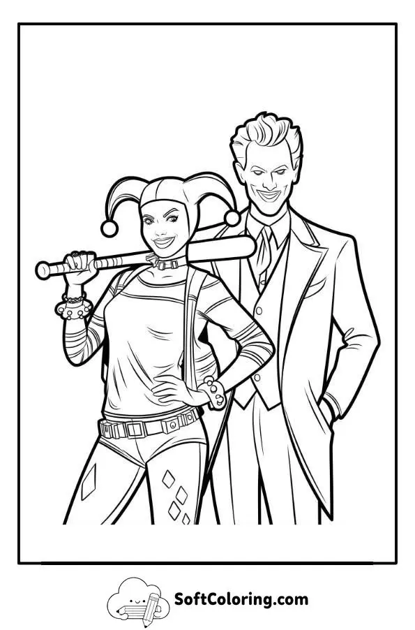 Harley Quinn And Joker Coloring Page