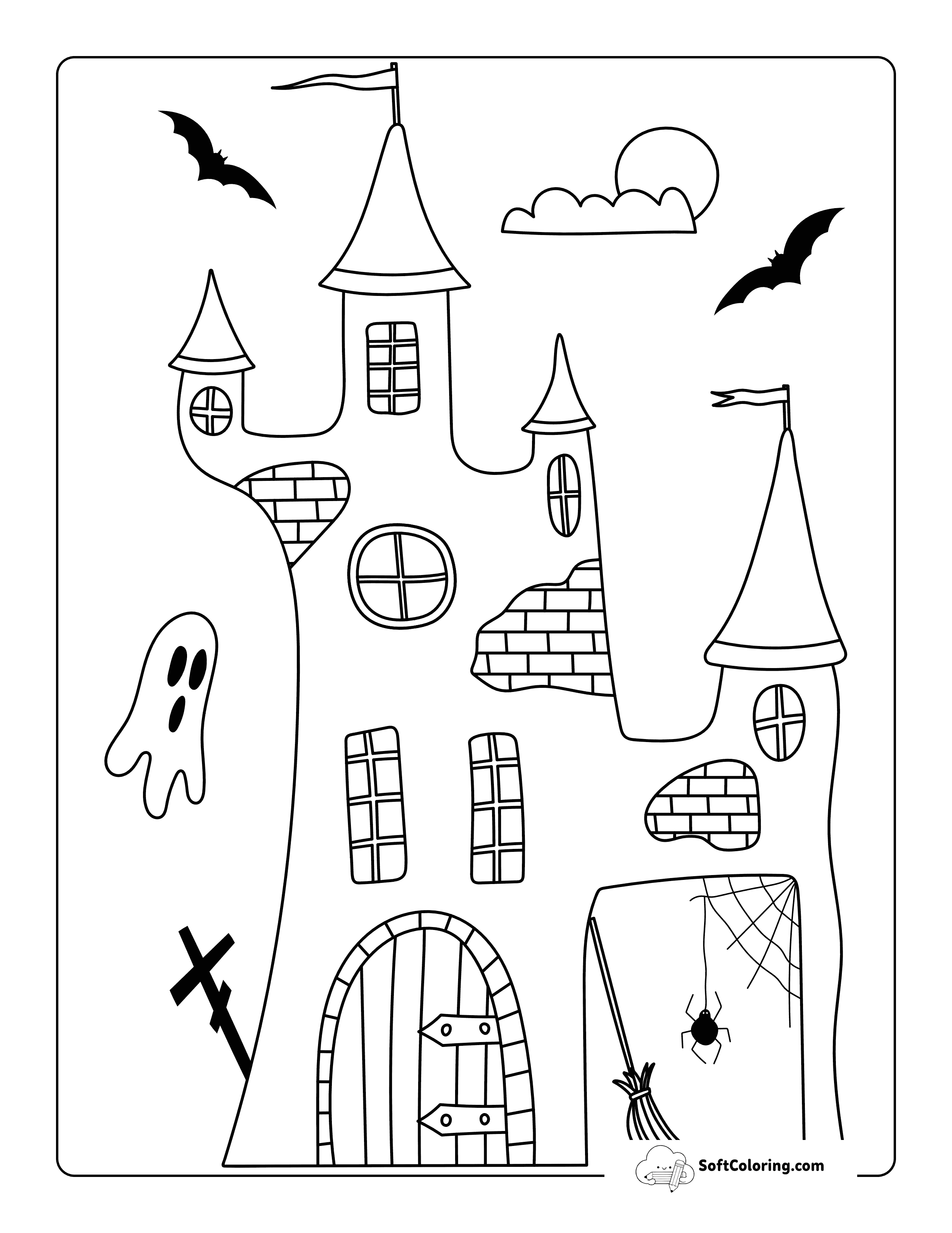 Easy Cute Haunted Castle Drawing To Color