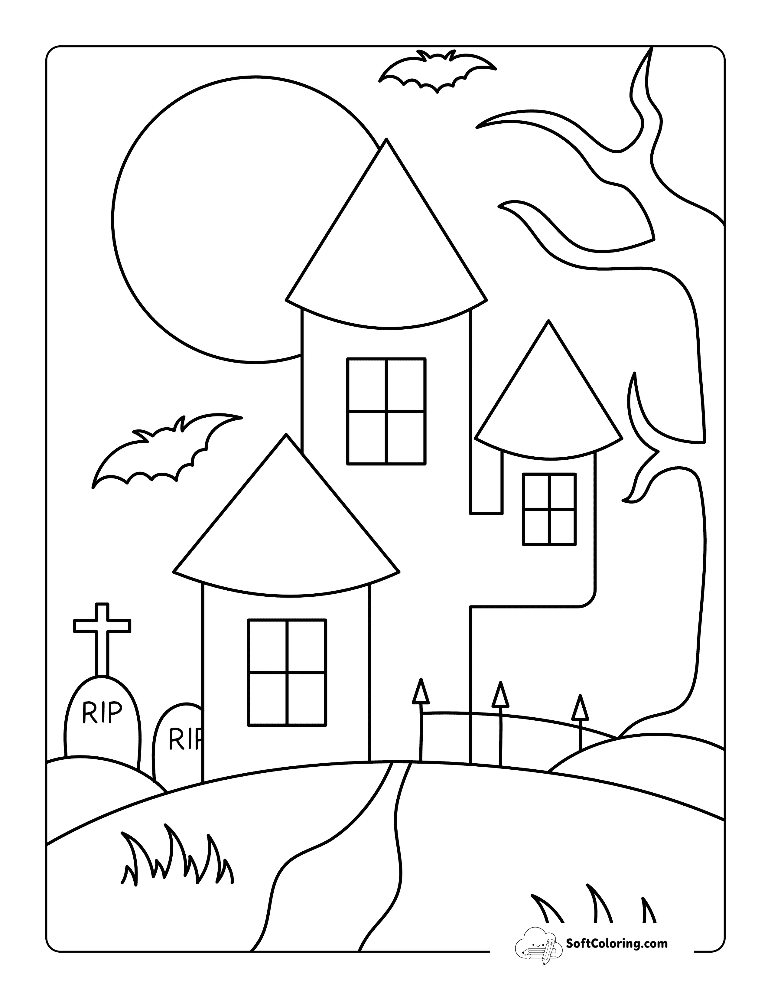 Easy Cute Haunted Castle Outline Printable For Preschoolers