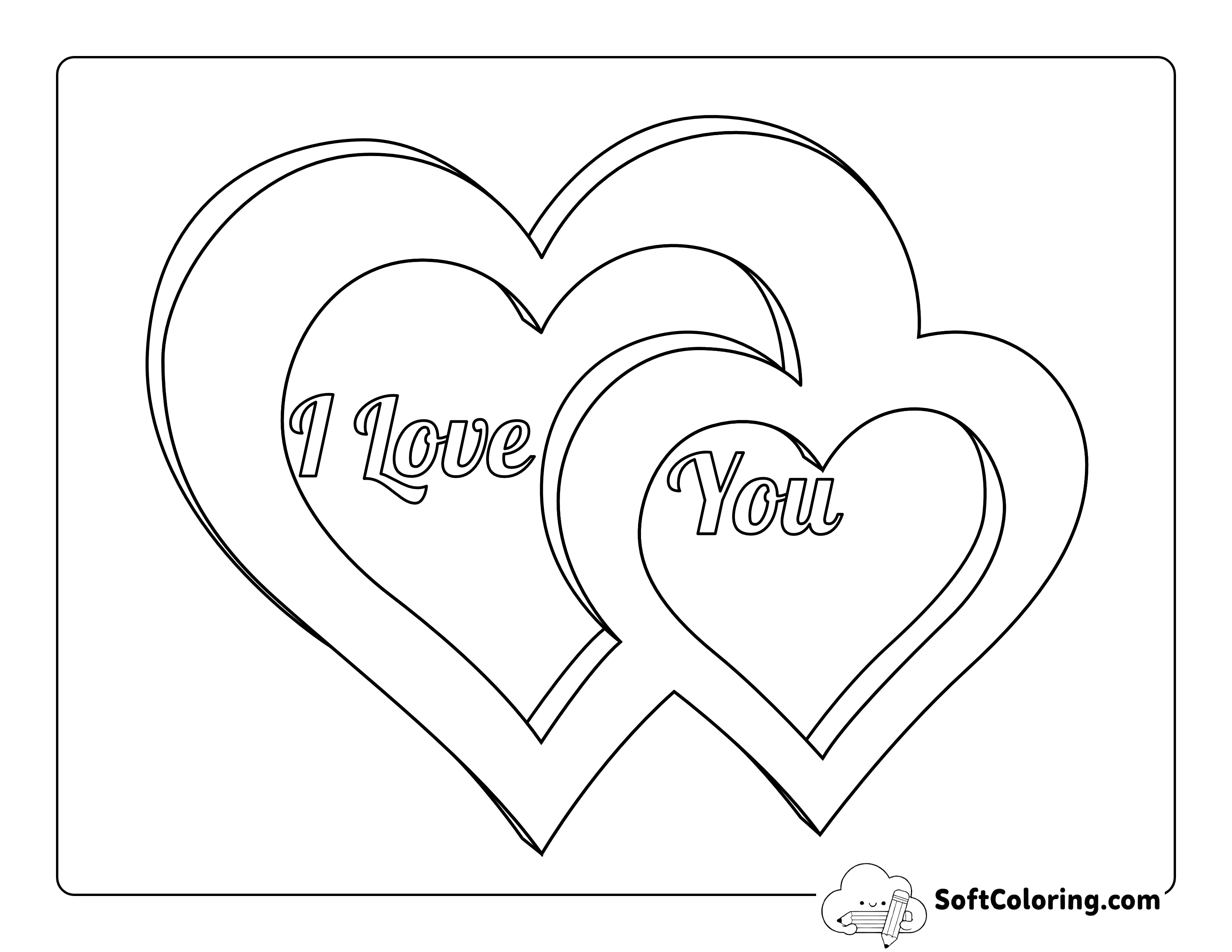 "I Love You" Hearts Drawing to Color