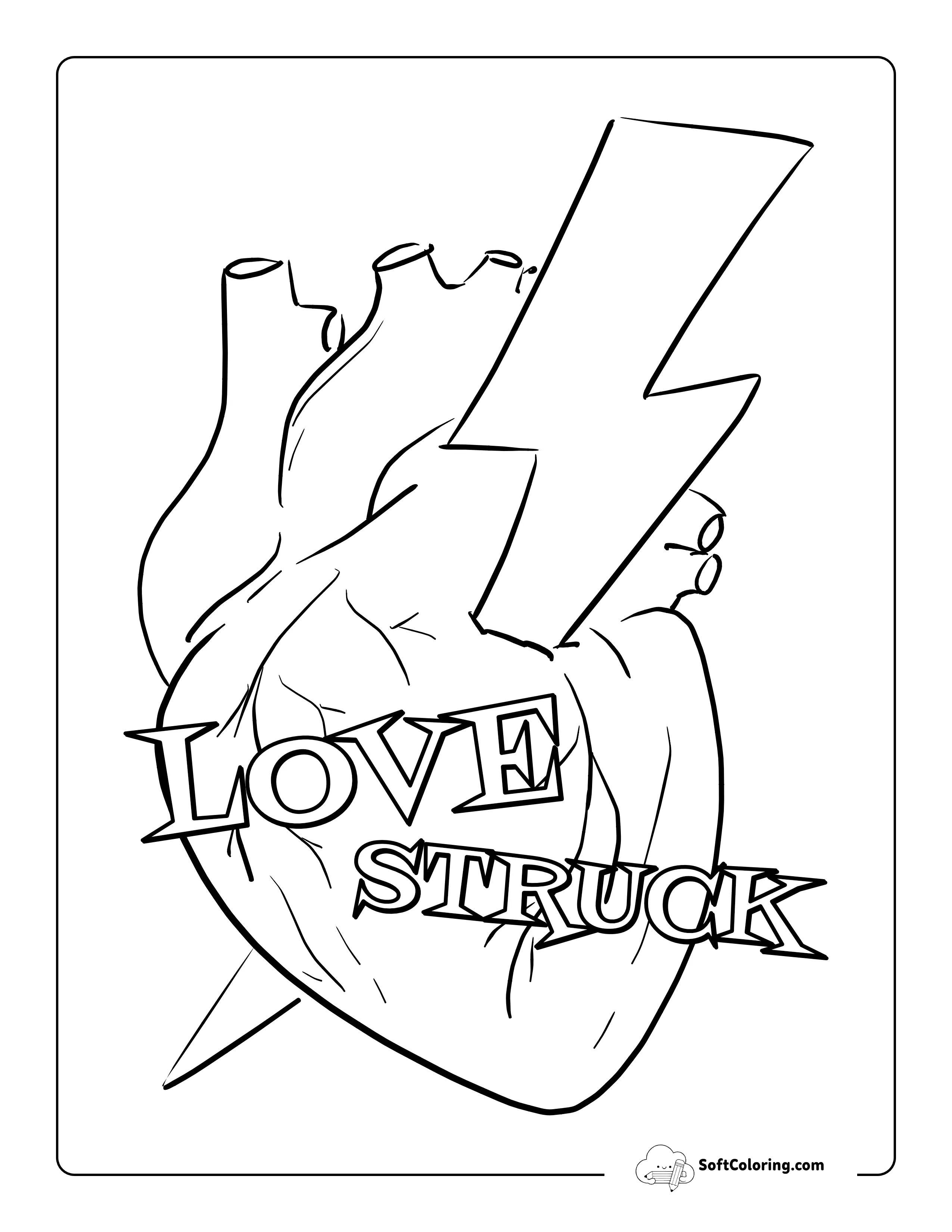 "Love Struck" Lightning Bolt Heart Coloring Page