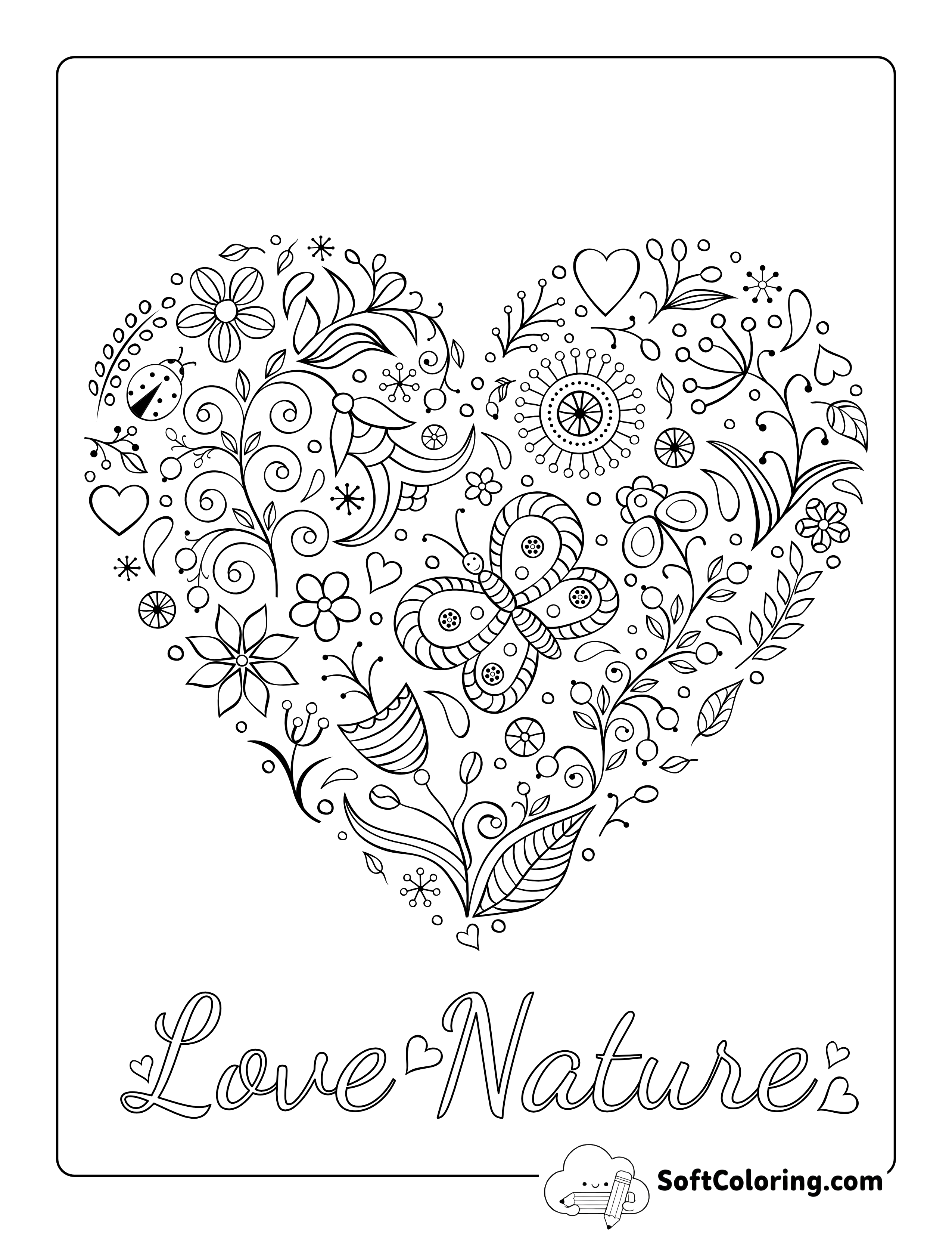 Butterfly and Flowers Printable Garden Heart Doodle