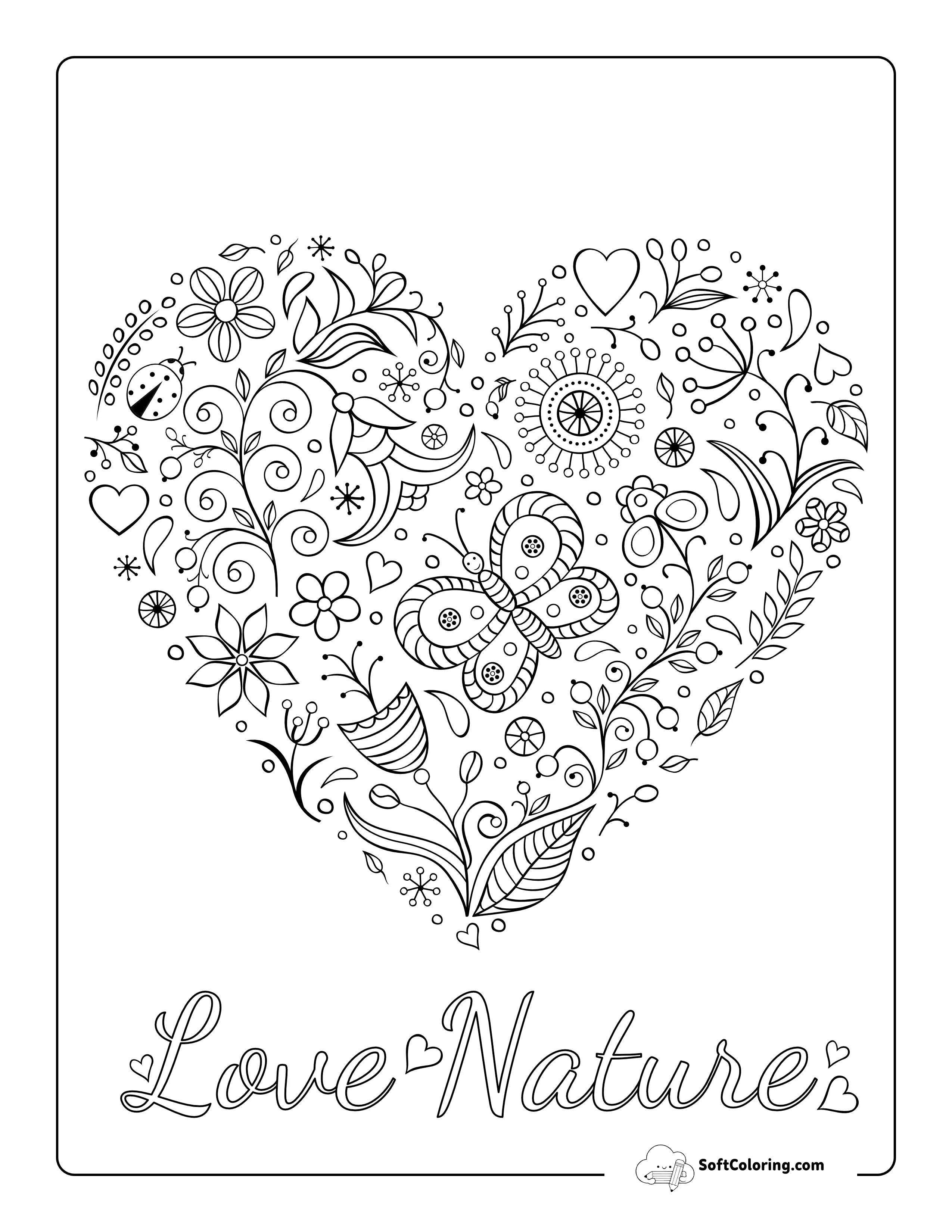 "Love Nature" Butterfly And Flowers Heart Doodle