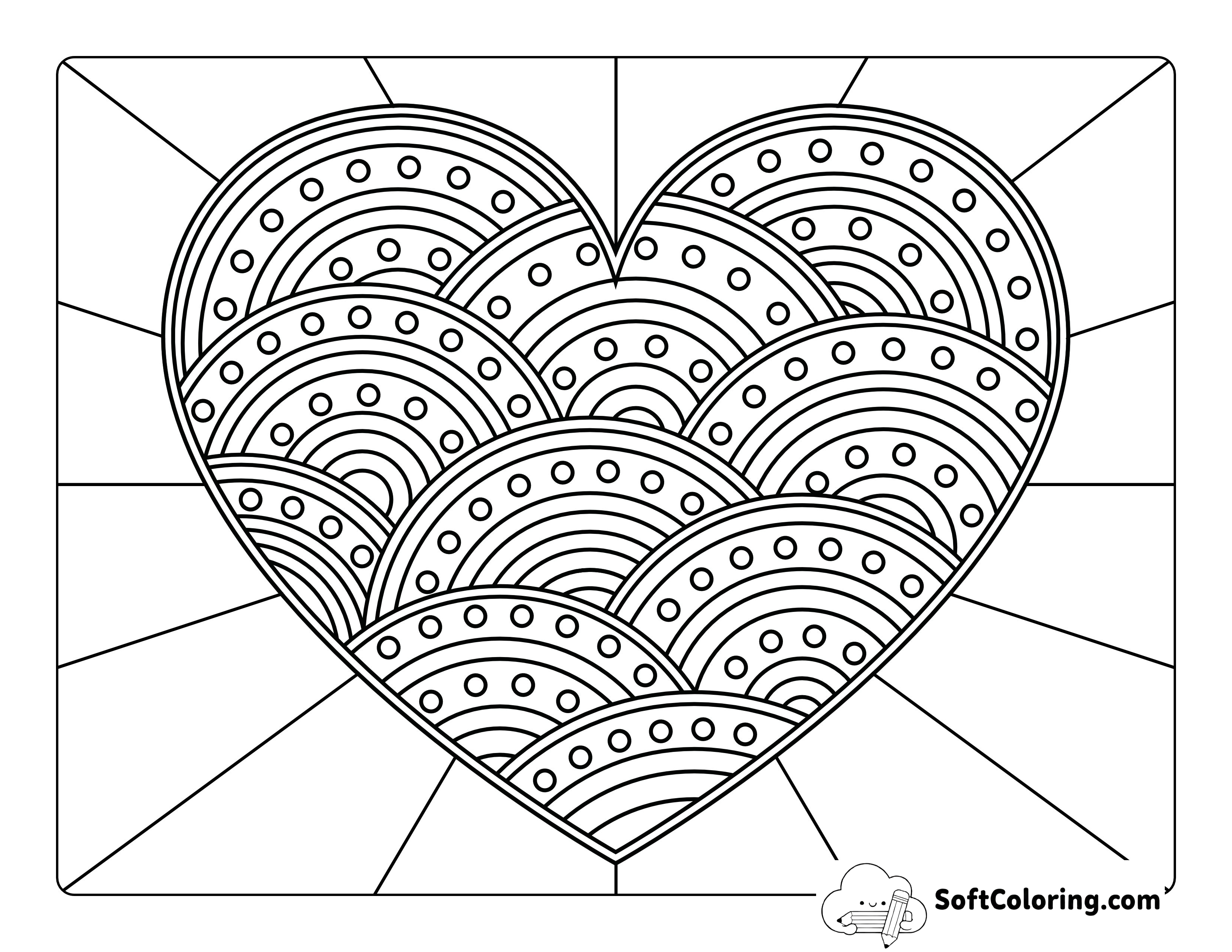 Easy Patterned Heart Coloring Sheet for Seniors