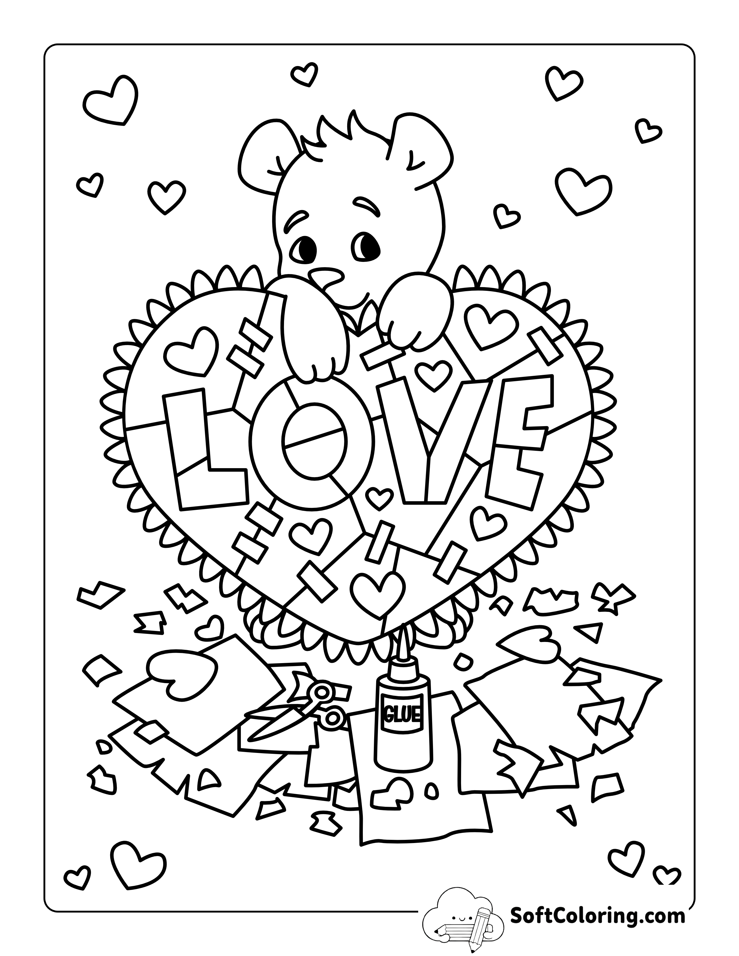 Cute Bear with Valentine's Day Craft Coloring Sheet