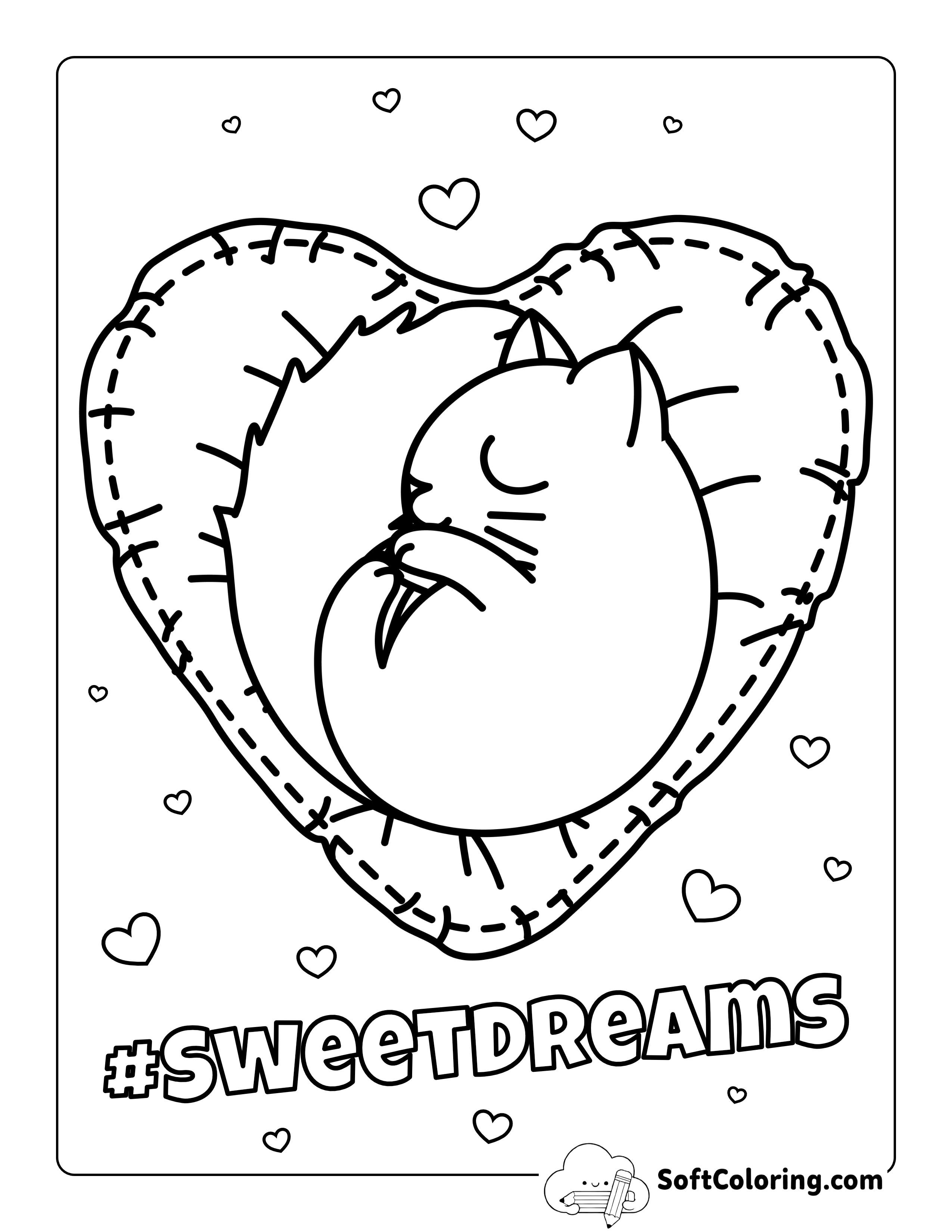 Napping Cute Cat Coloring Page