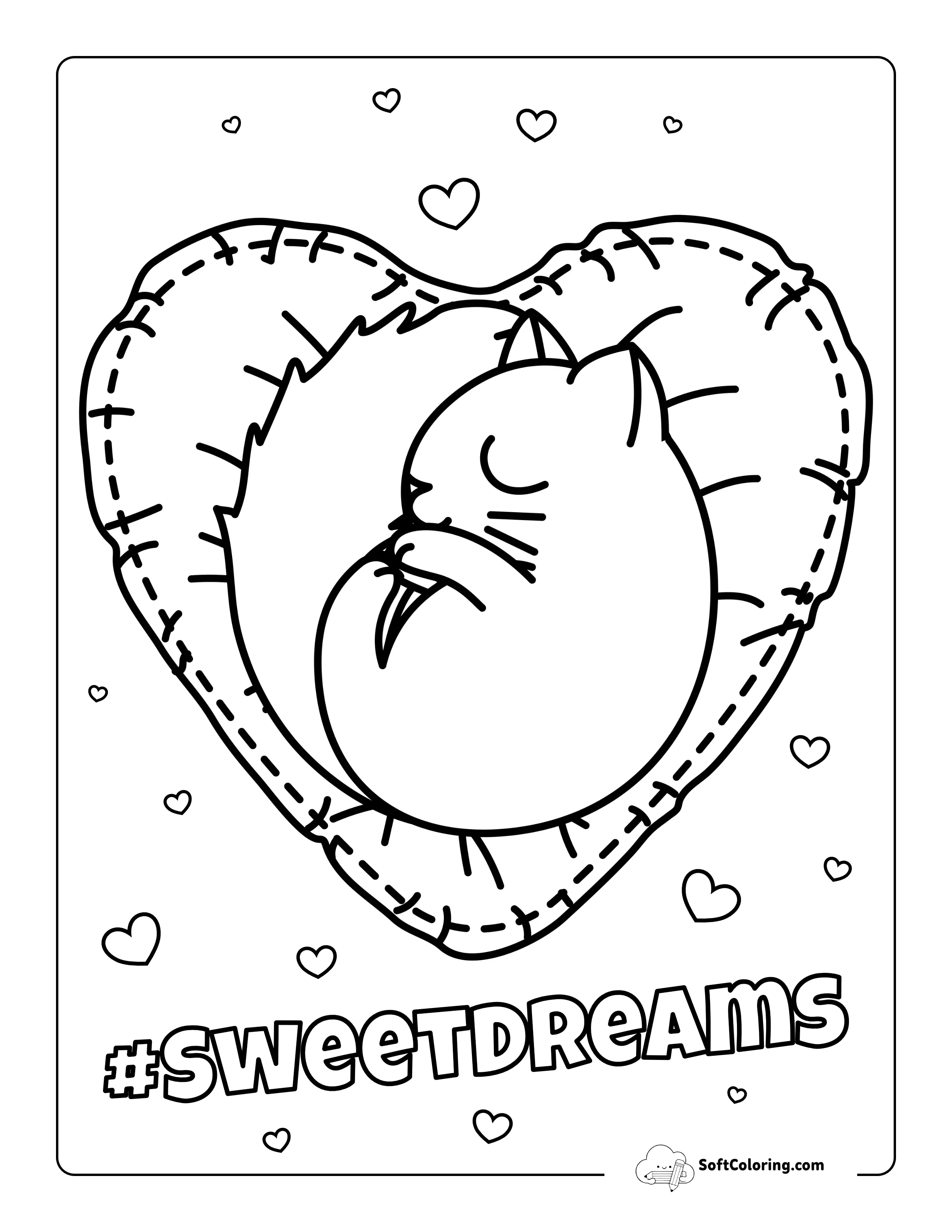 Napping Cute Cat Coloring Page
