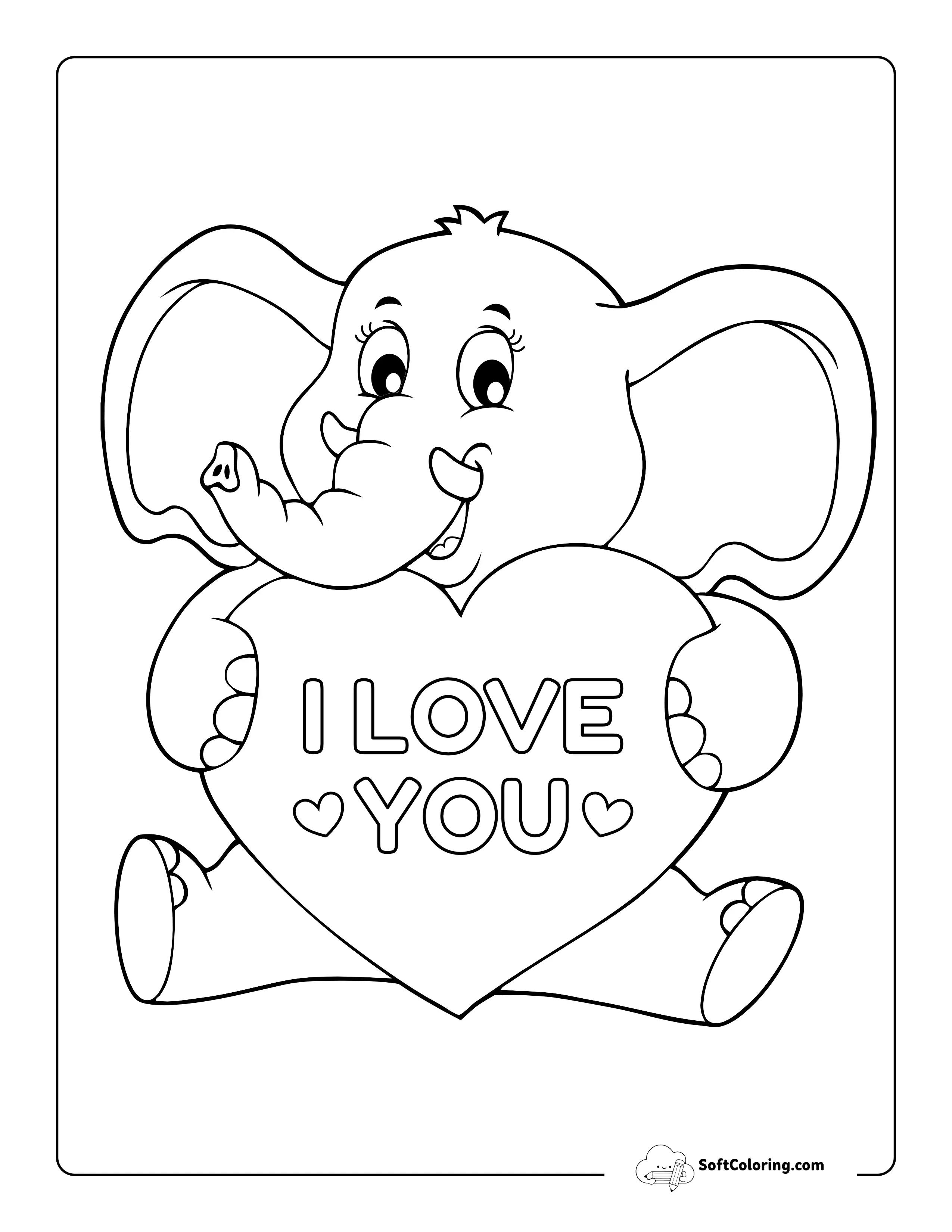Cute Elephant "I Love You" Coloring Sheet For Kids