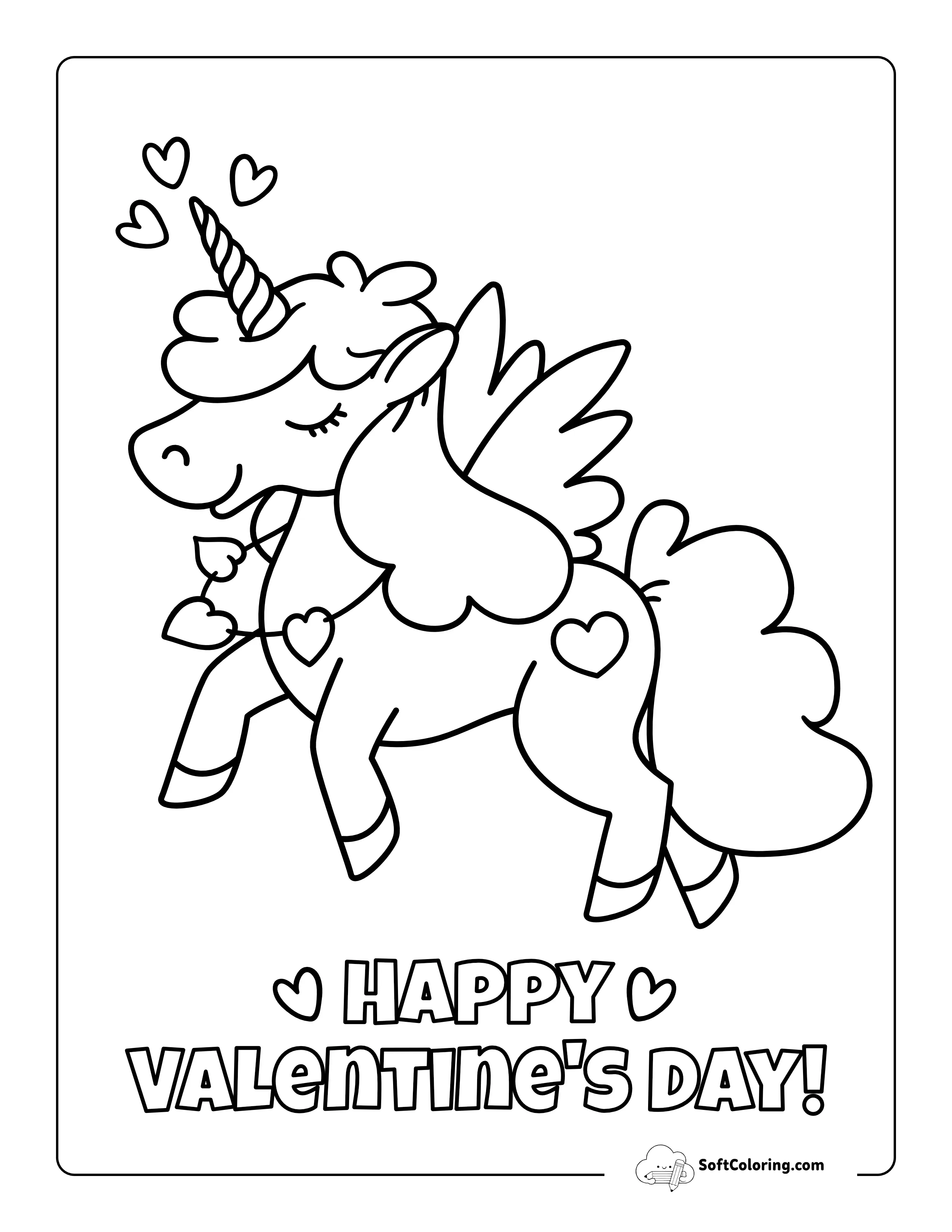 Unicorn With Hearts Coloring Sheet