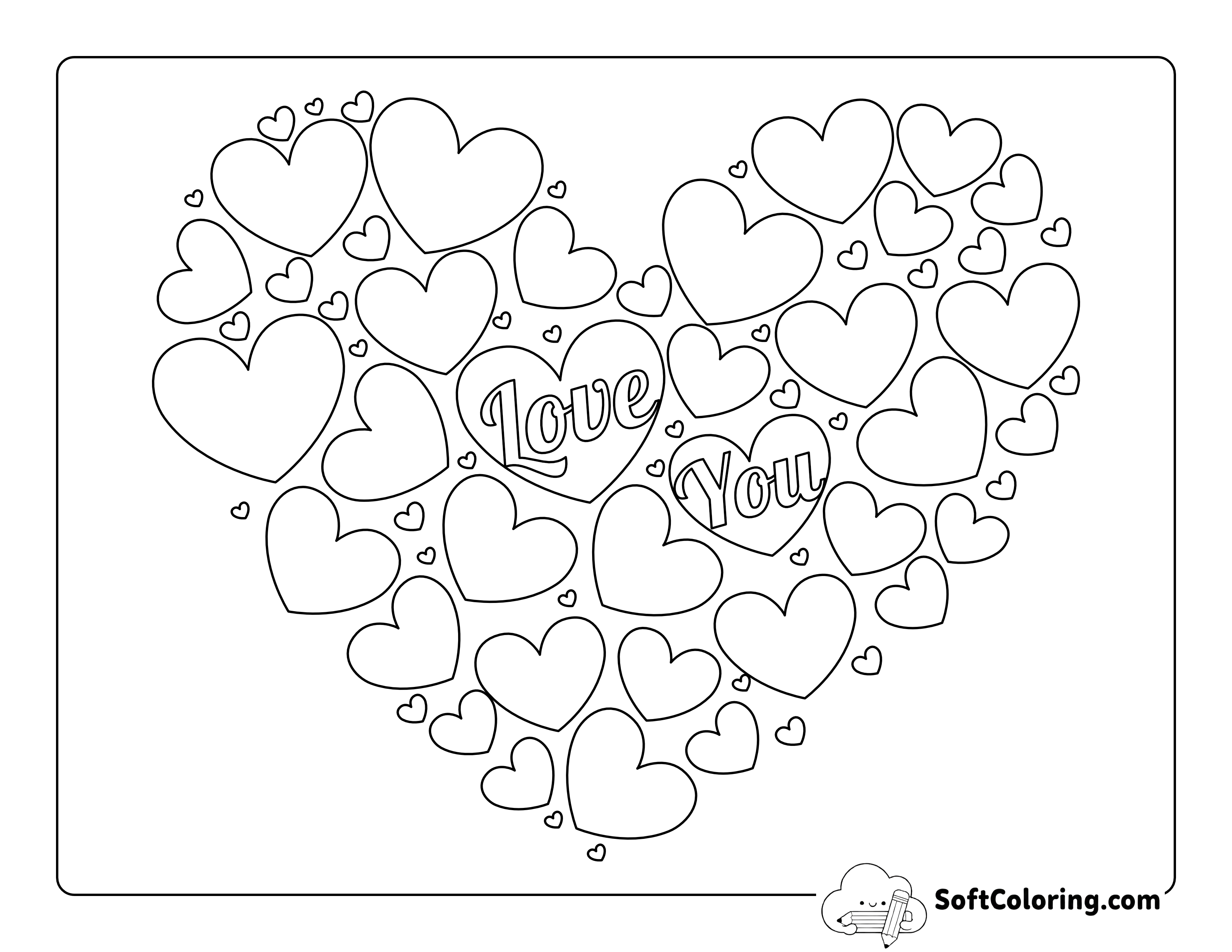 Mini Hearts Printable Coloring Sheet for Teens