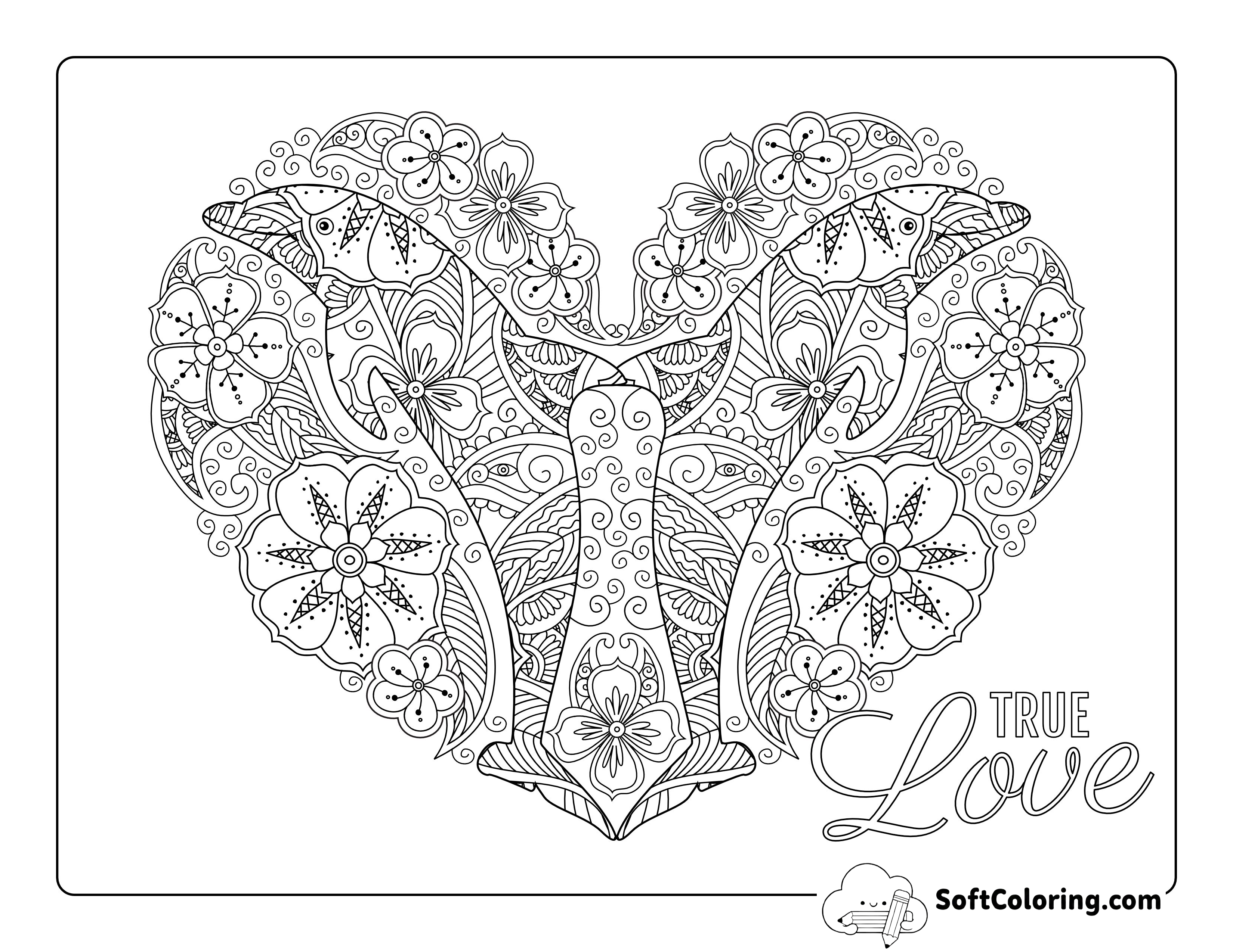 Dolphins Heart Doodle for Adults Coloring Sheet