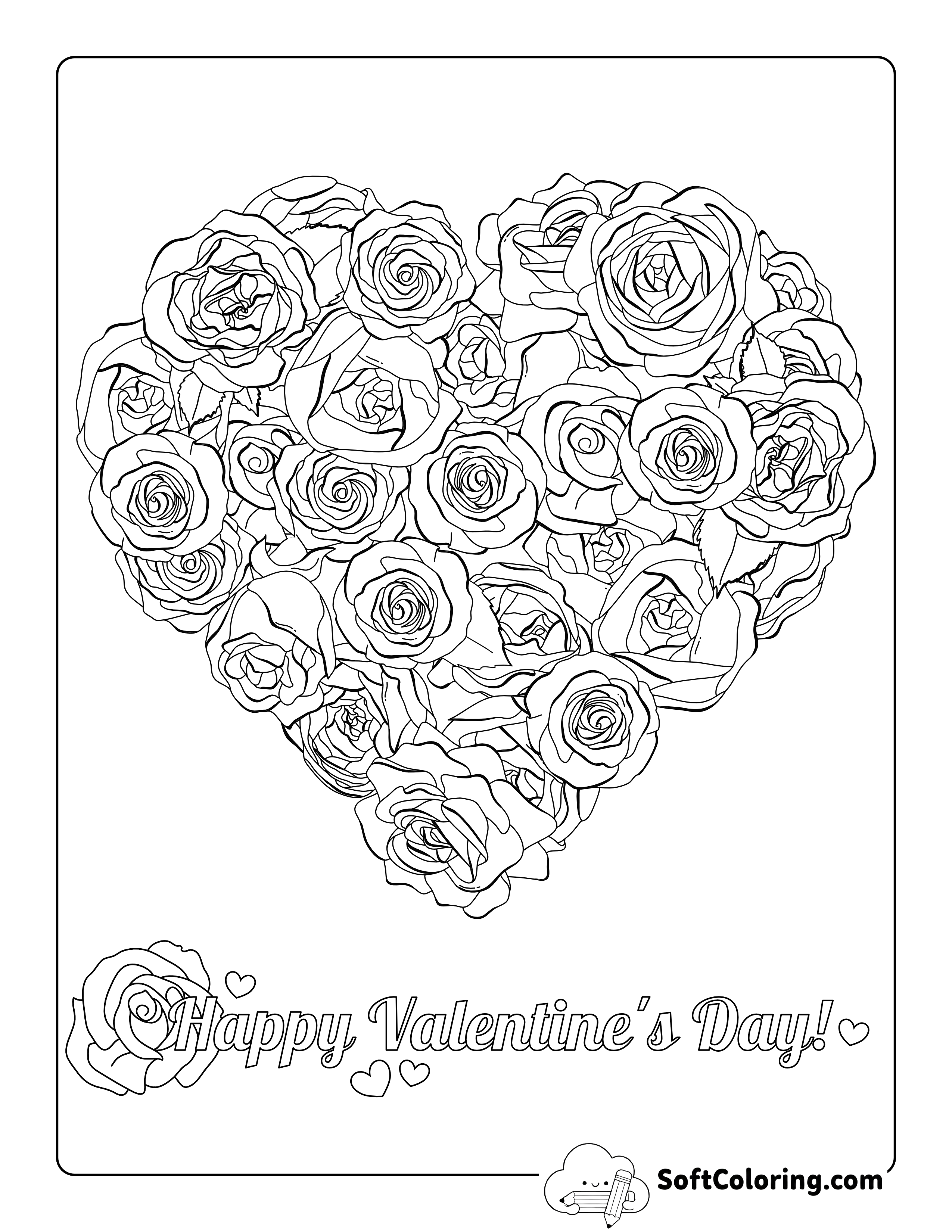Heart-shaped Roses Coloring Page for Adults