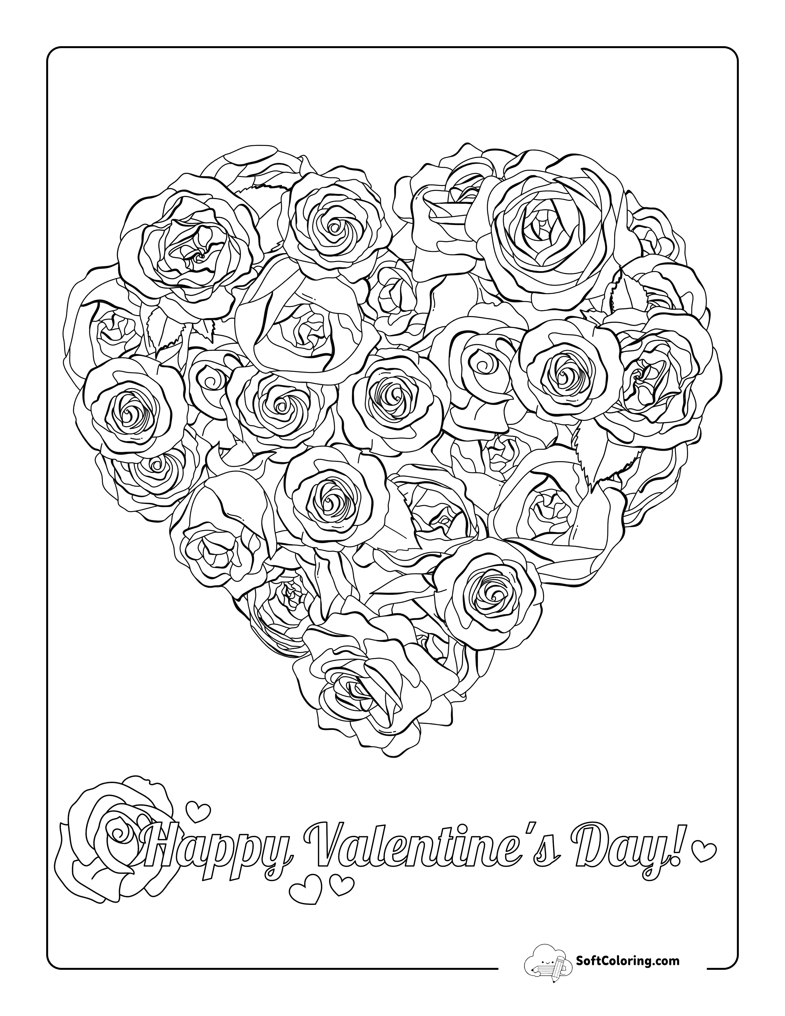Heart-Shaped Roses Coloring Page For Adults