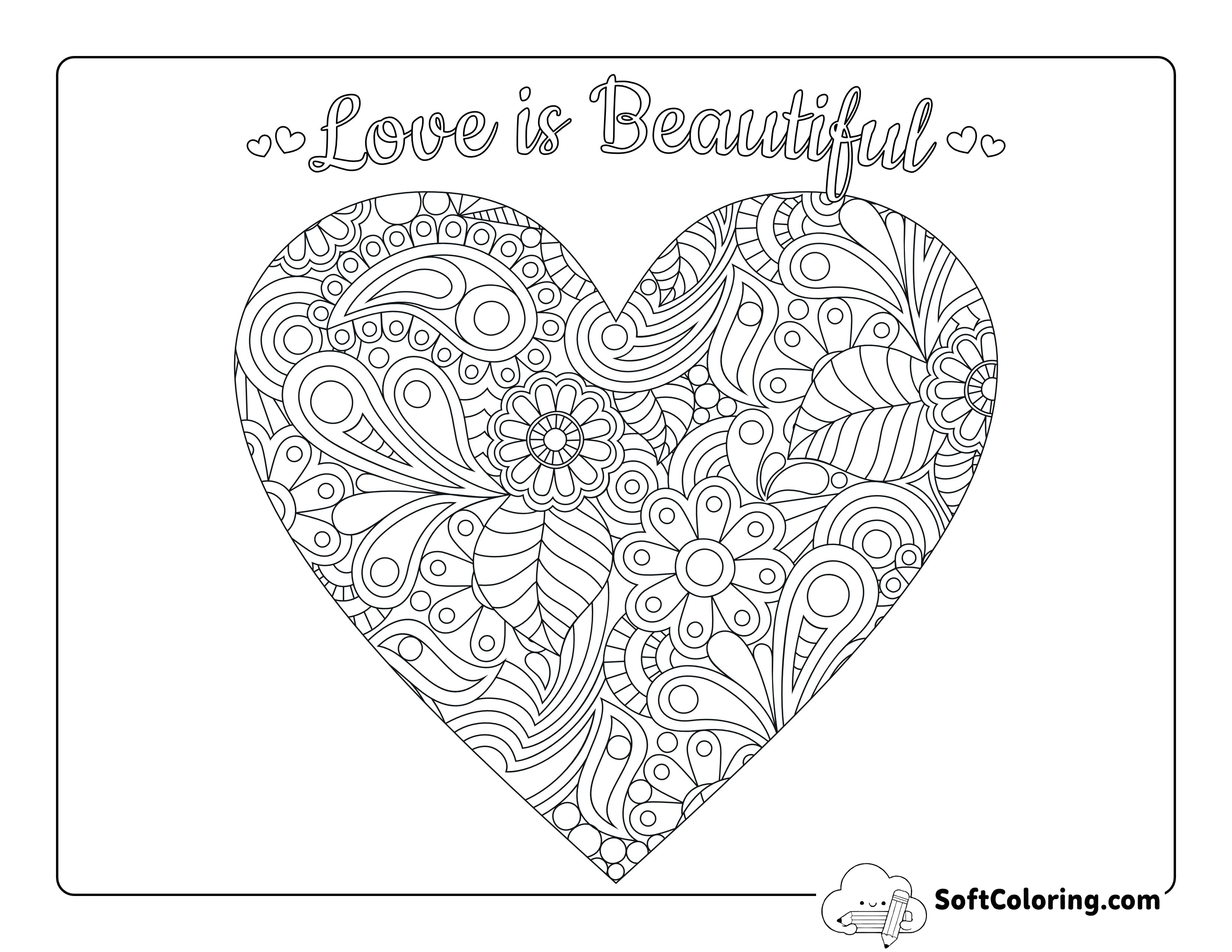 Heart Zentangle Heart Coloring Sheet