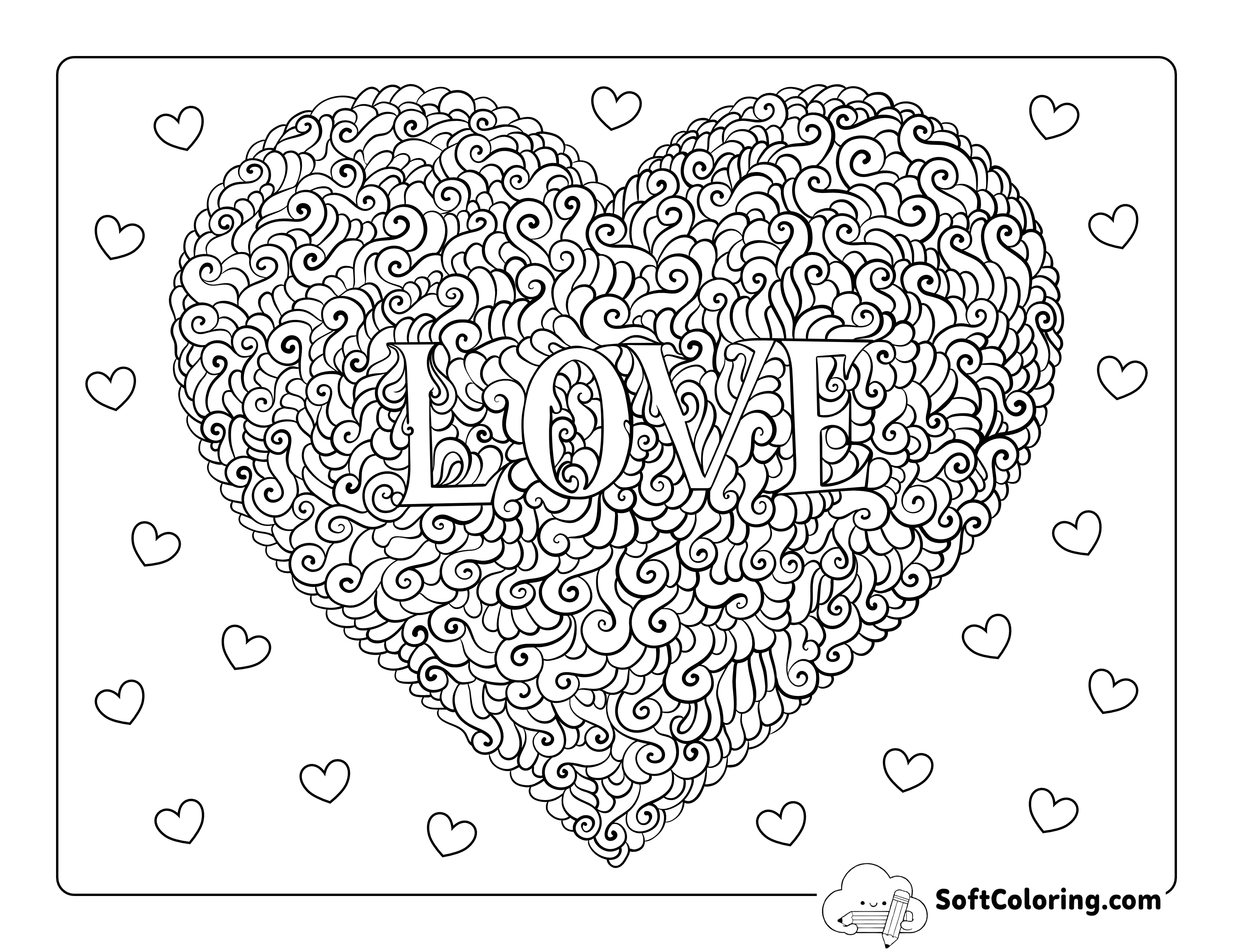 Patterned Love Heart Coloring Sheet