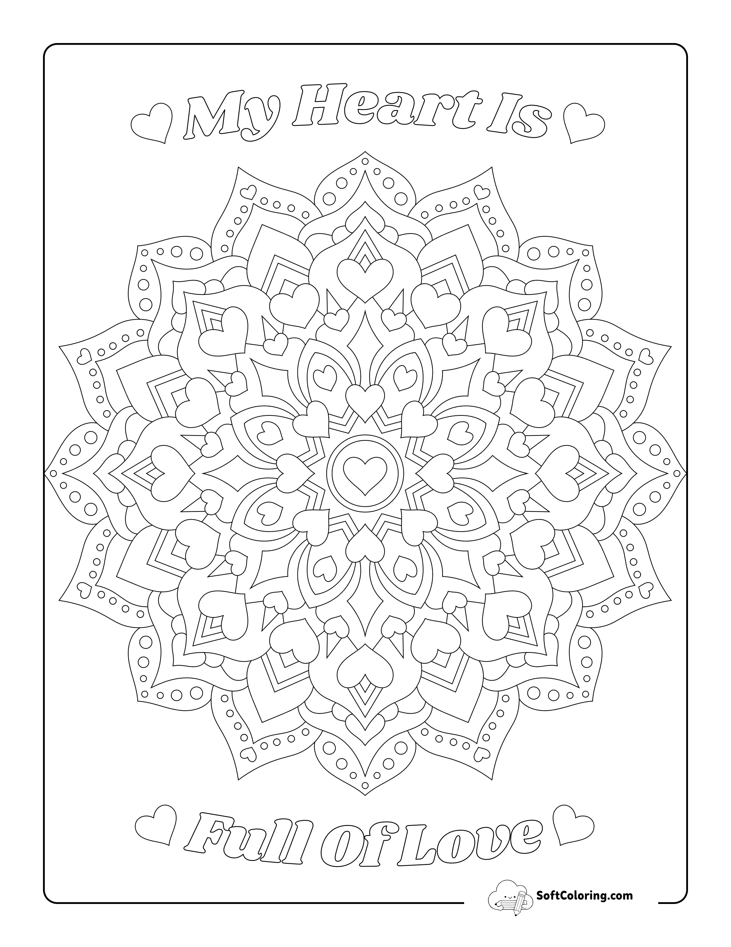 Heart Mandala Coloring Sheet For Adults