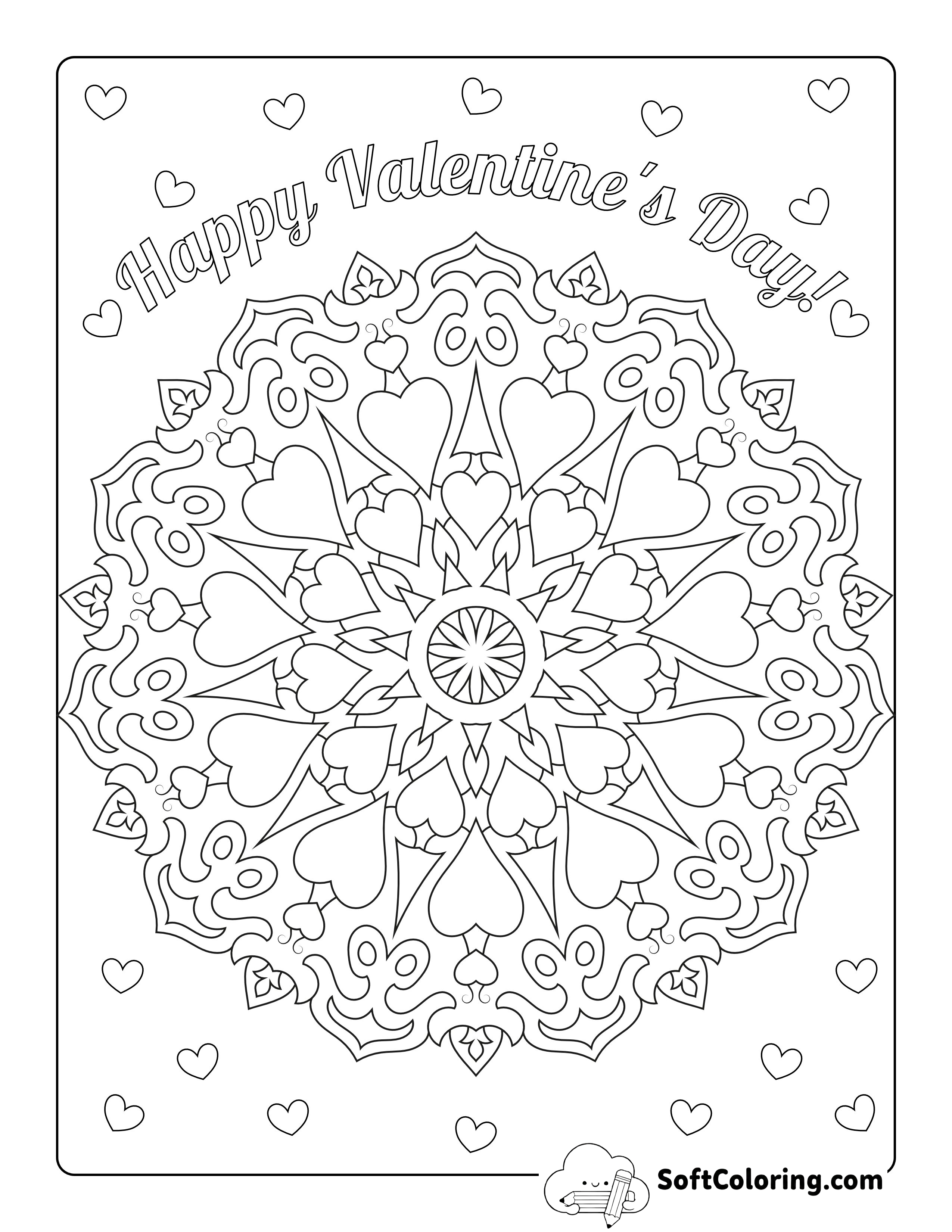 Valentine Hearts Mandala to Color