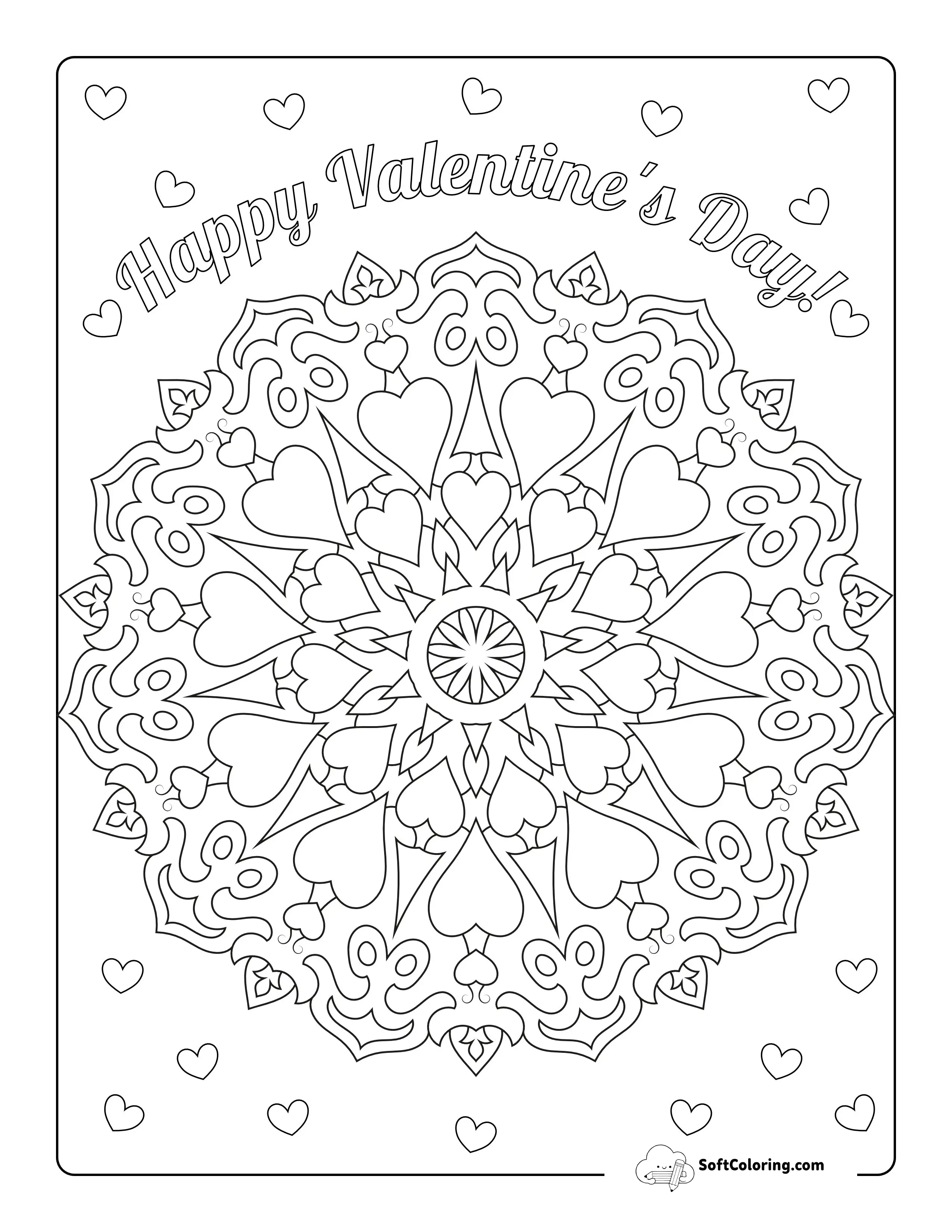 Valentine Hearts Mandala To Color