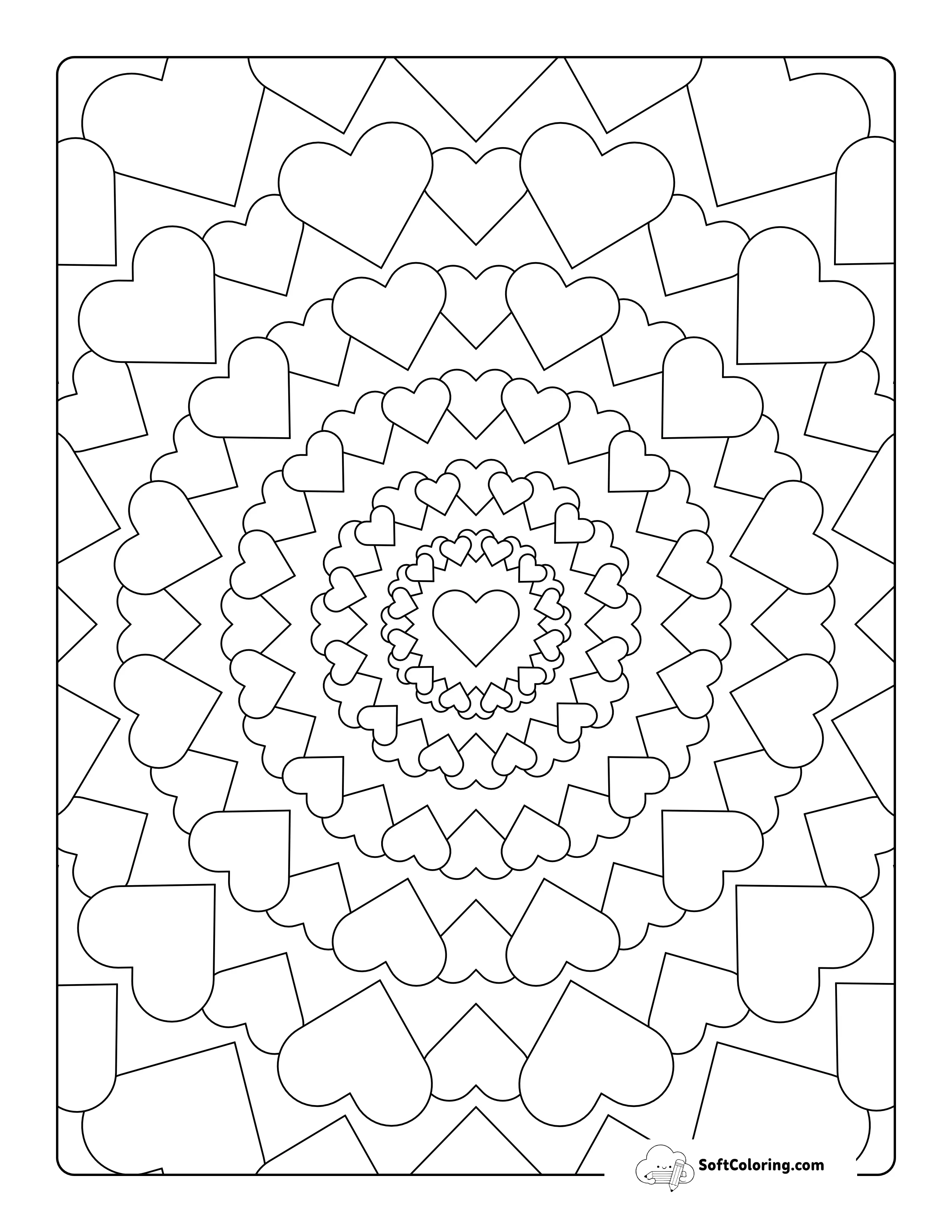 Mini Hearts Mandala Coloring Sheet