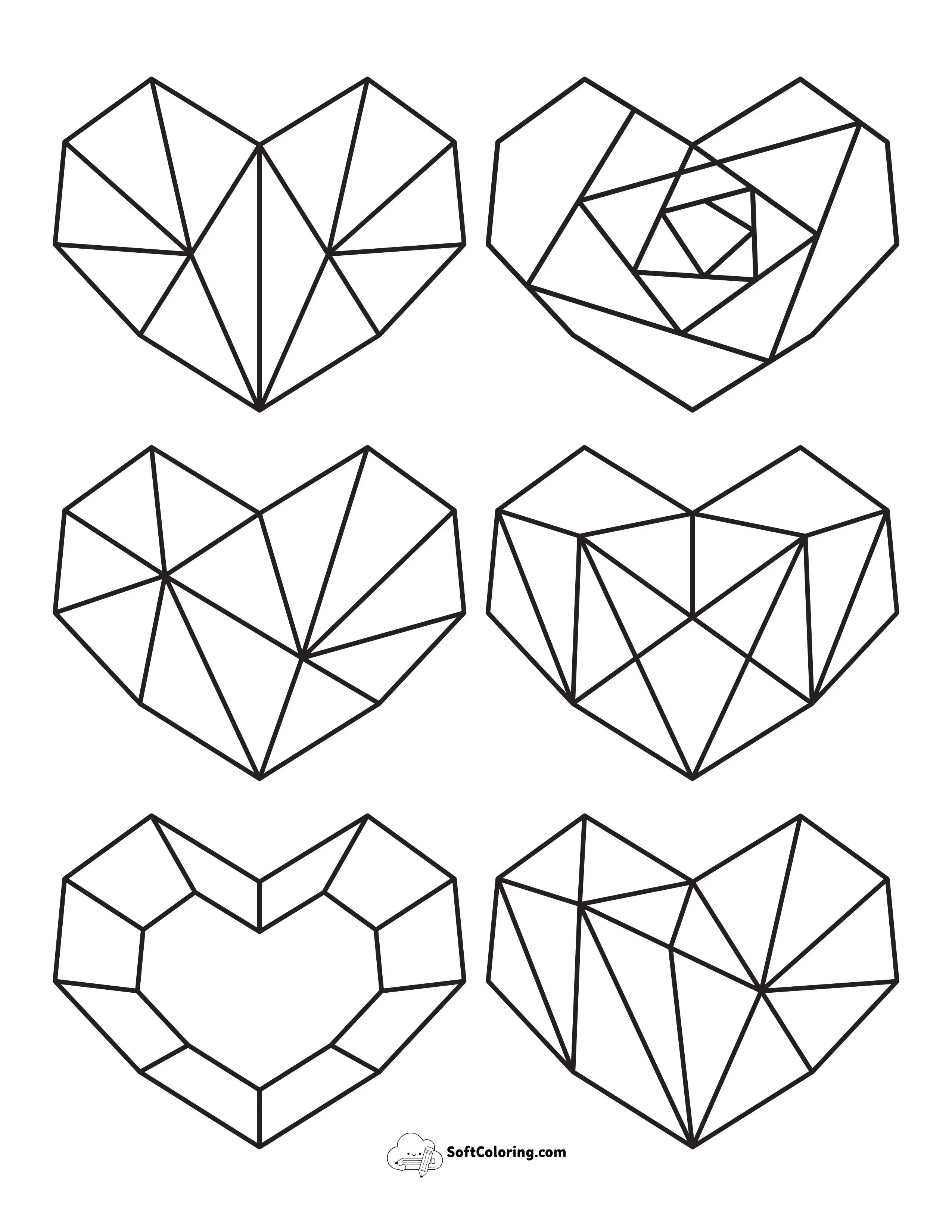 Mini Geometric Hearts Coloring Sheet