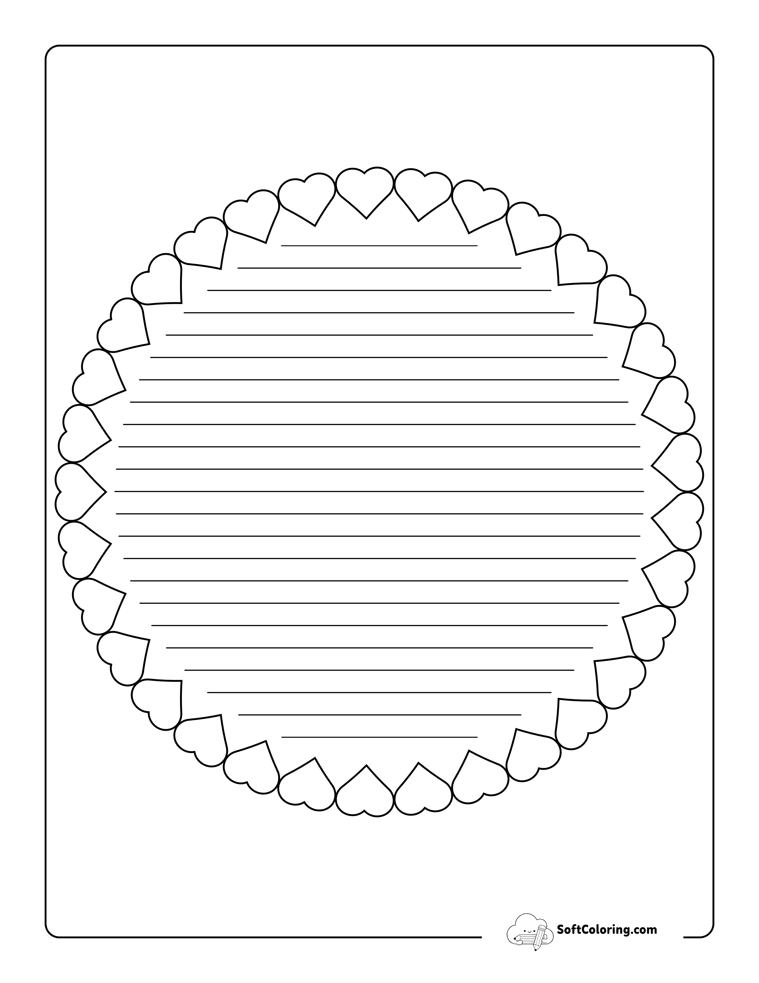 Simple Round Colorable Hearts Border