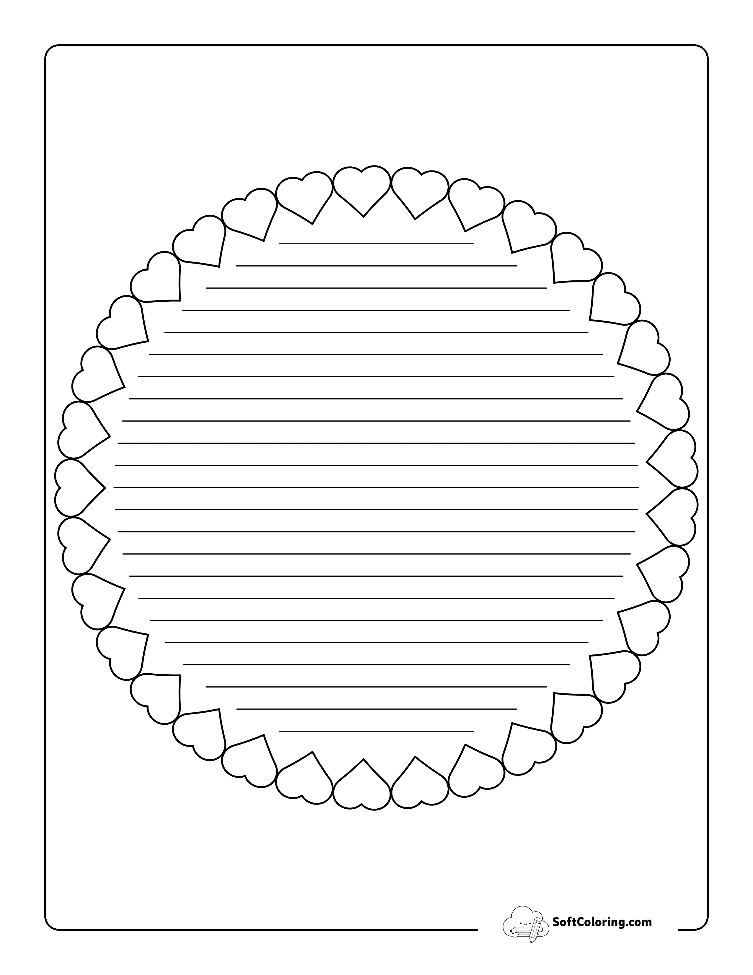 Simple Round Colorable Hearts Border