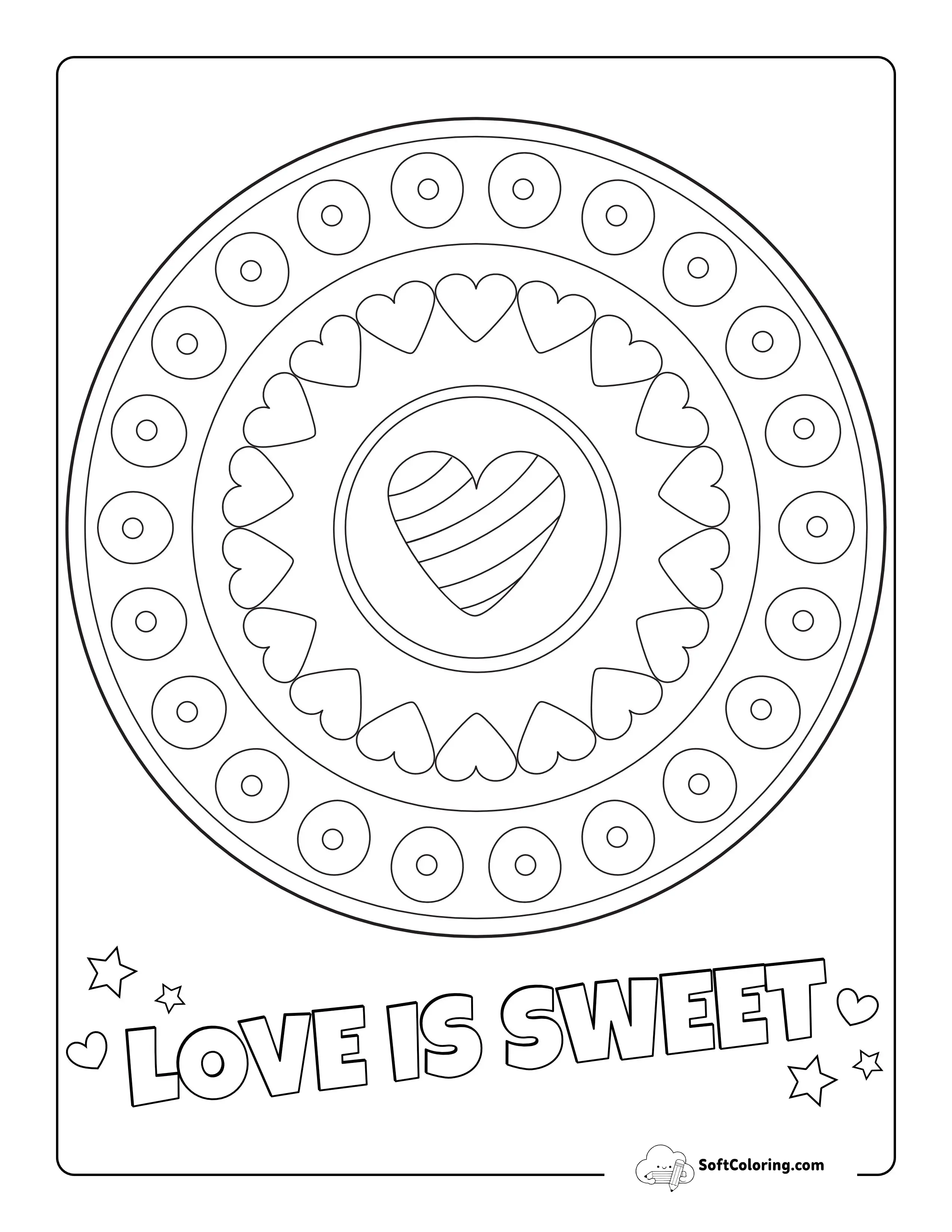 "Love Is Sweet" Mandala Coloring Page