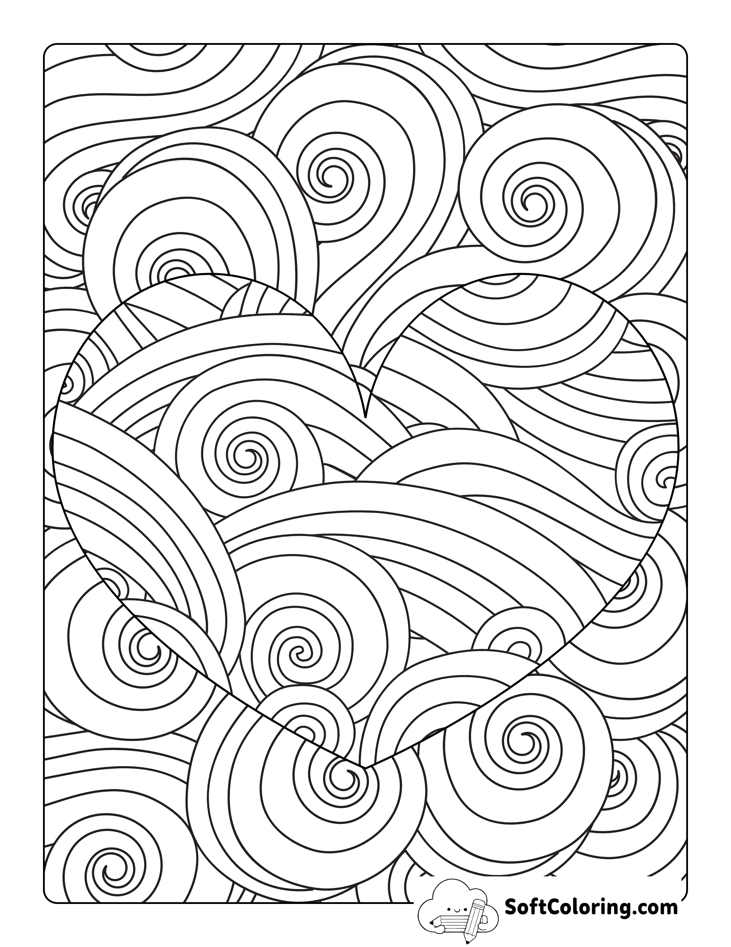 Swirly Heart Coloring Sheet for Adults