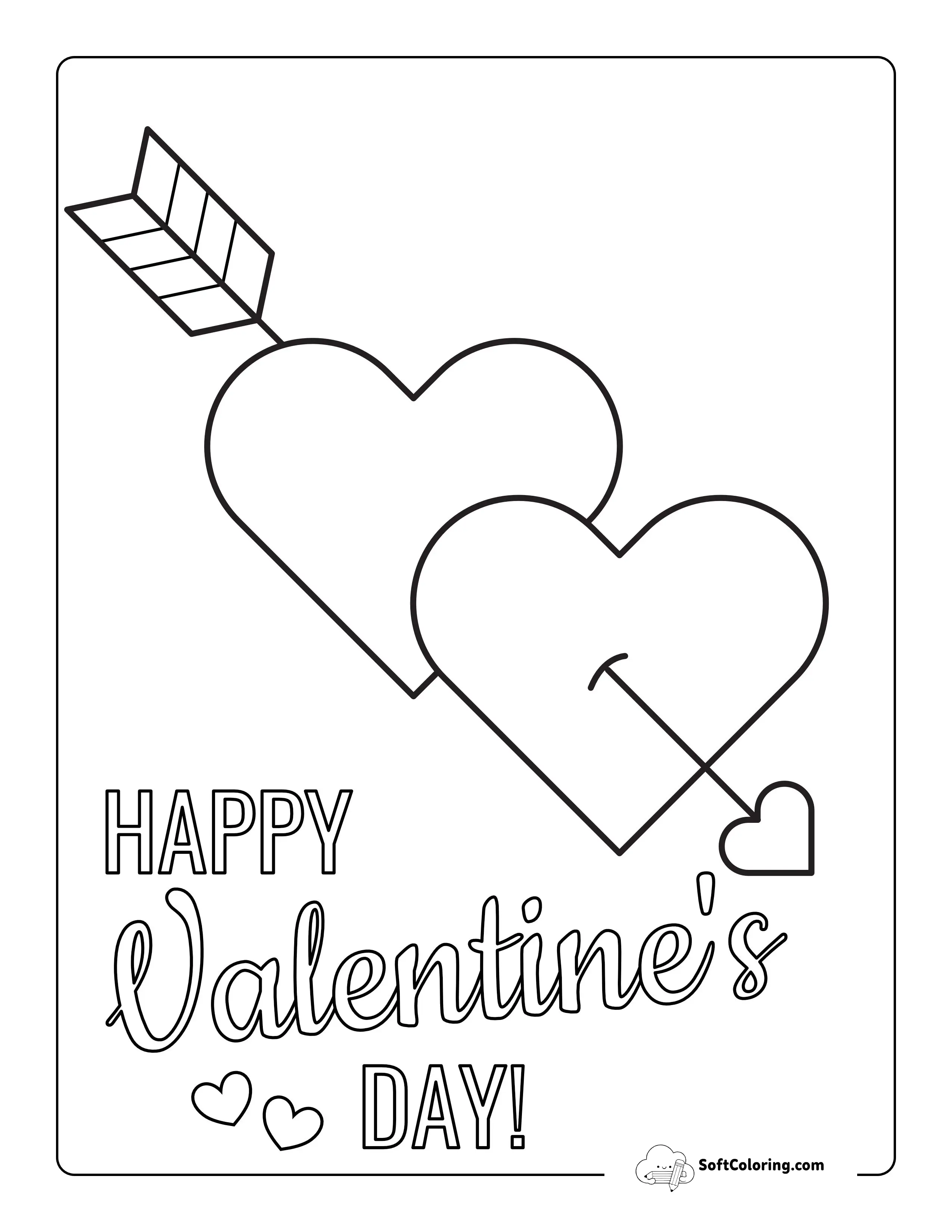 Hearts With Arrow Coloring Sheet