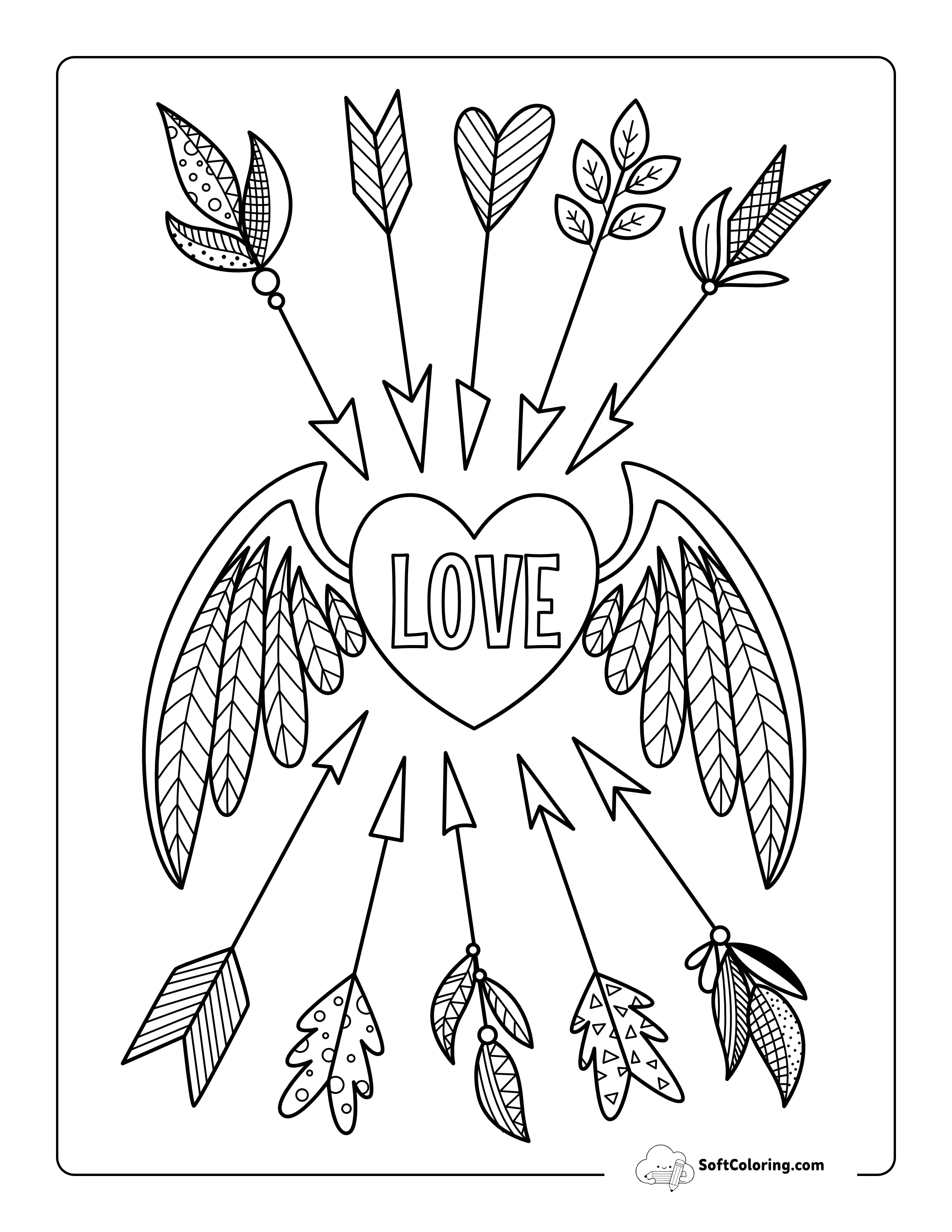 Winged Heart With Arrows Love Coloring Page