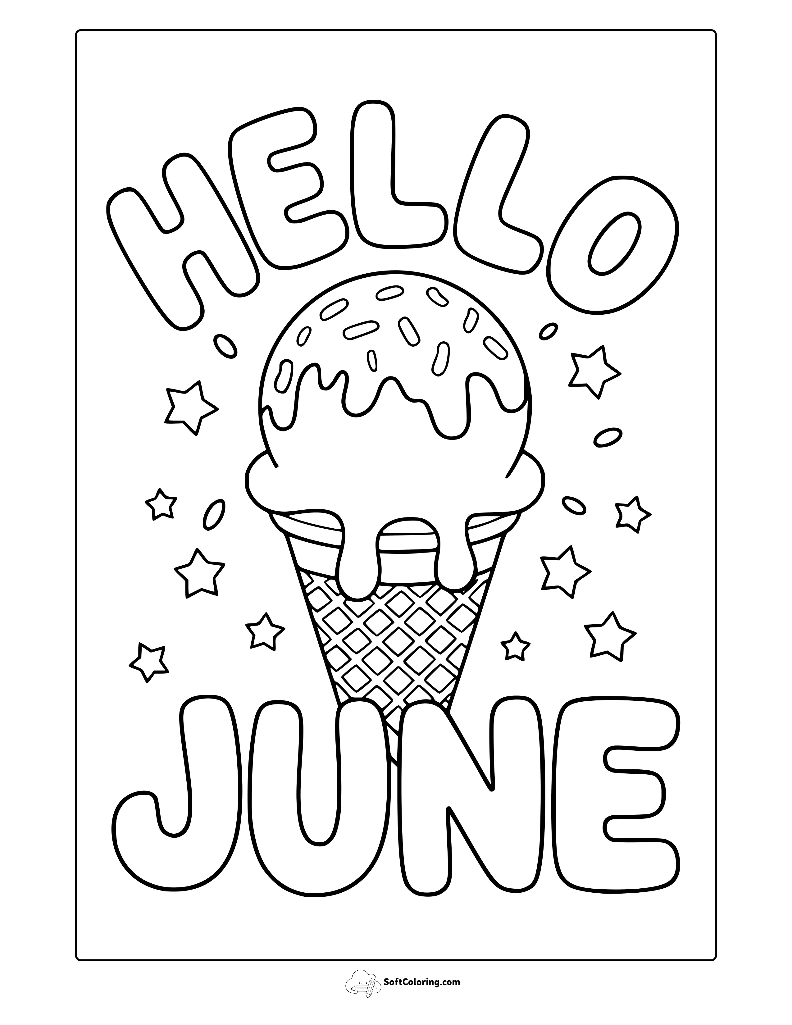 Hello June Ice Cream Coloring Page