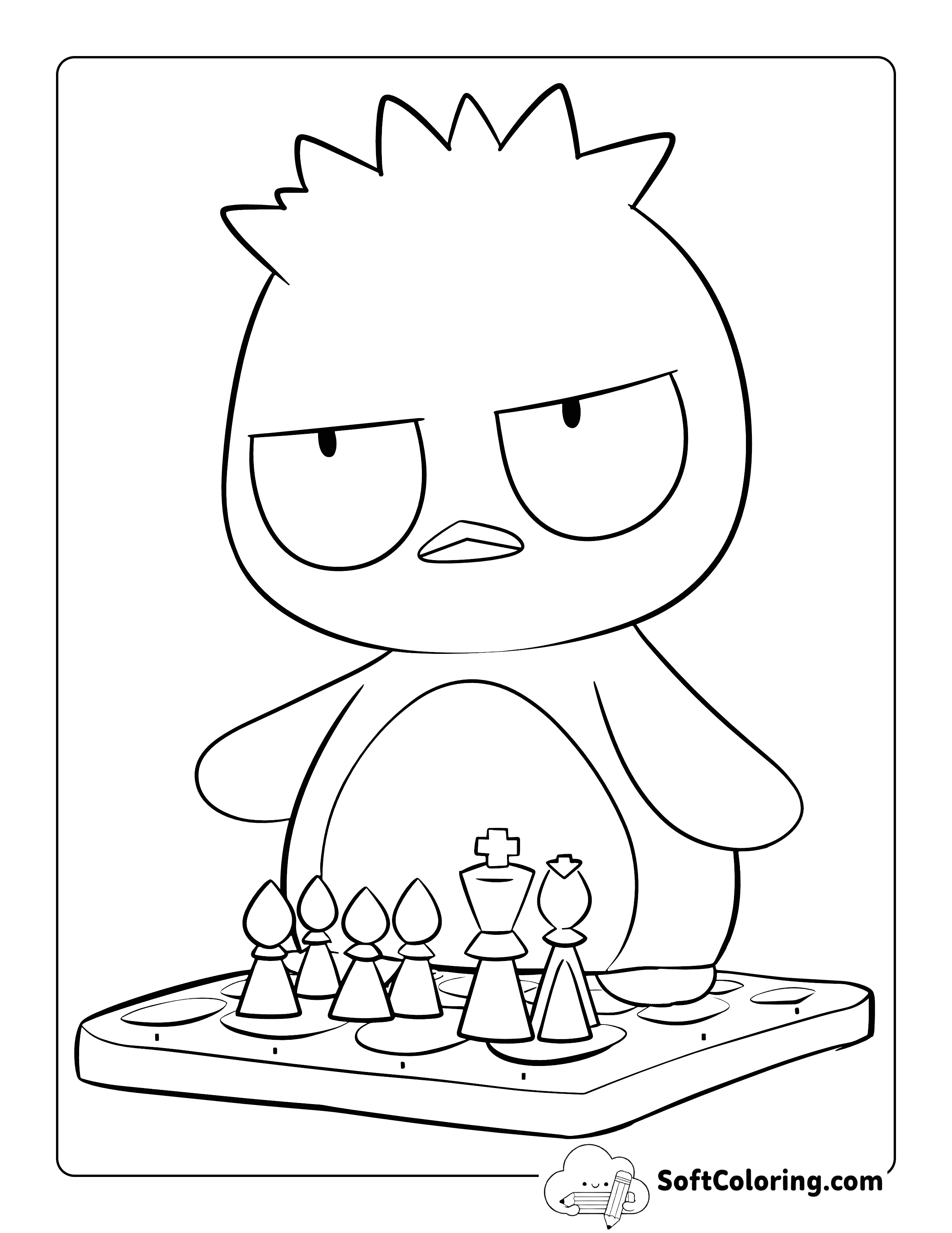 Chess Pieces Badtz Maru-Inspired Coloring Page