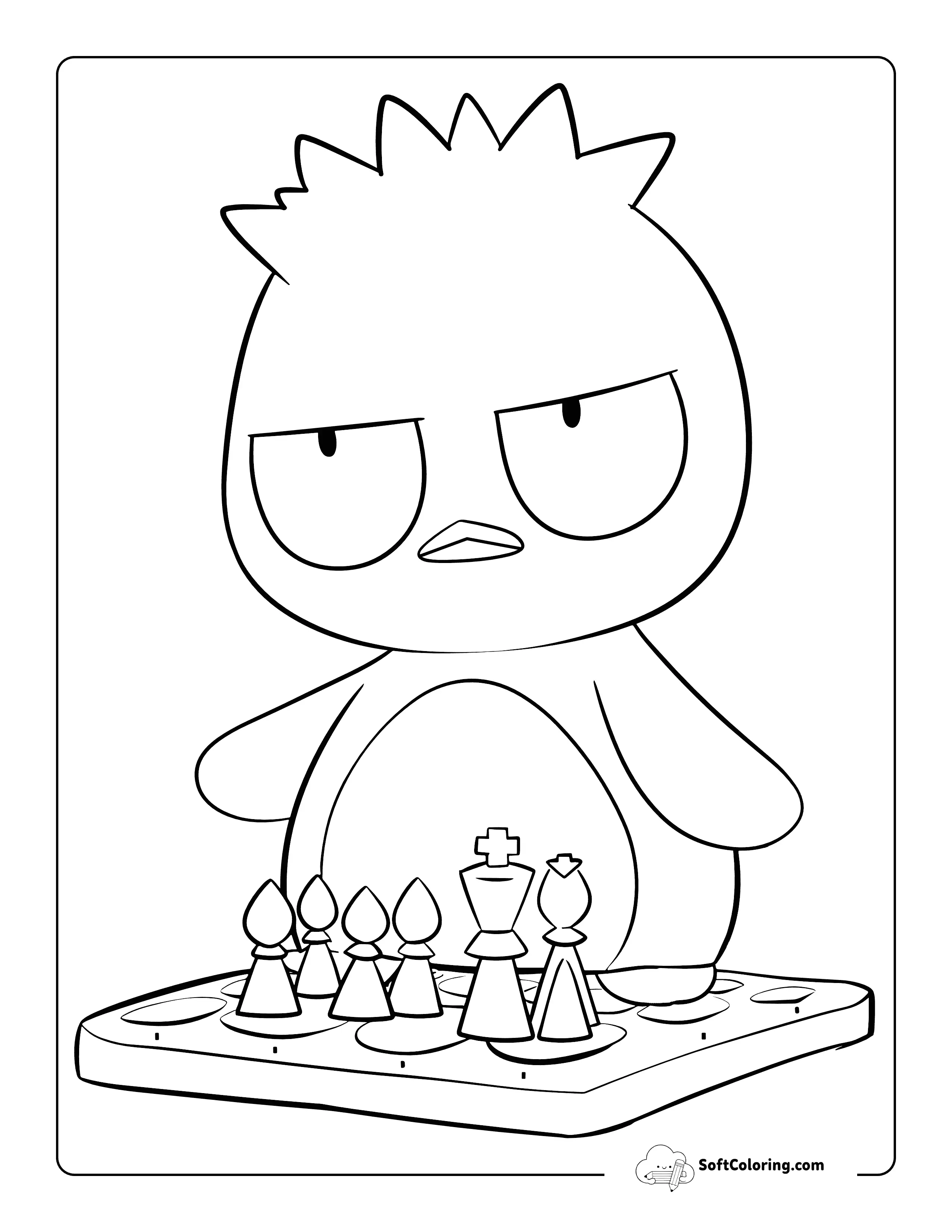 Chess Pieces Badtz Maru-Inspired Coloring Page