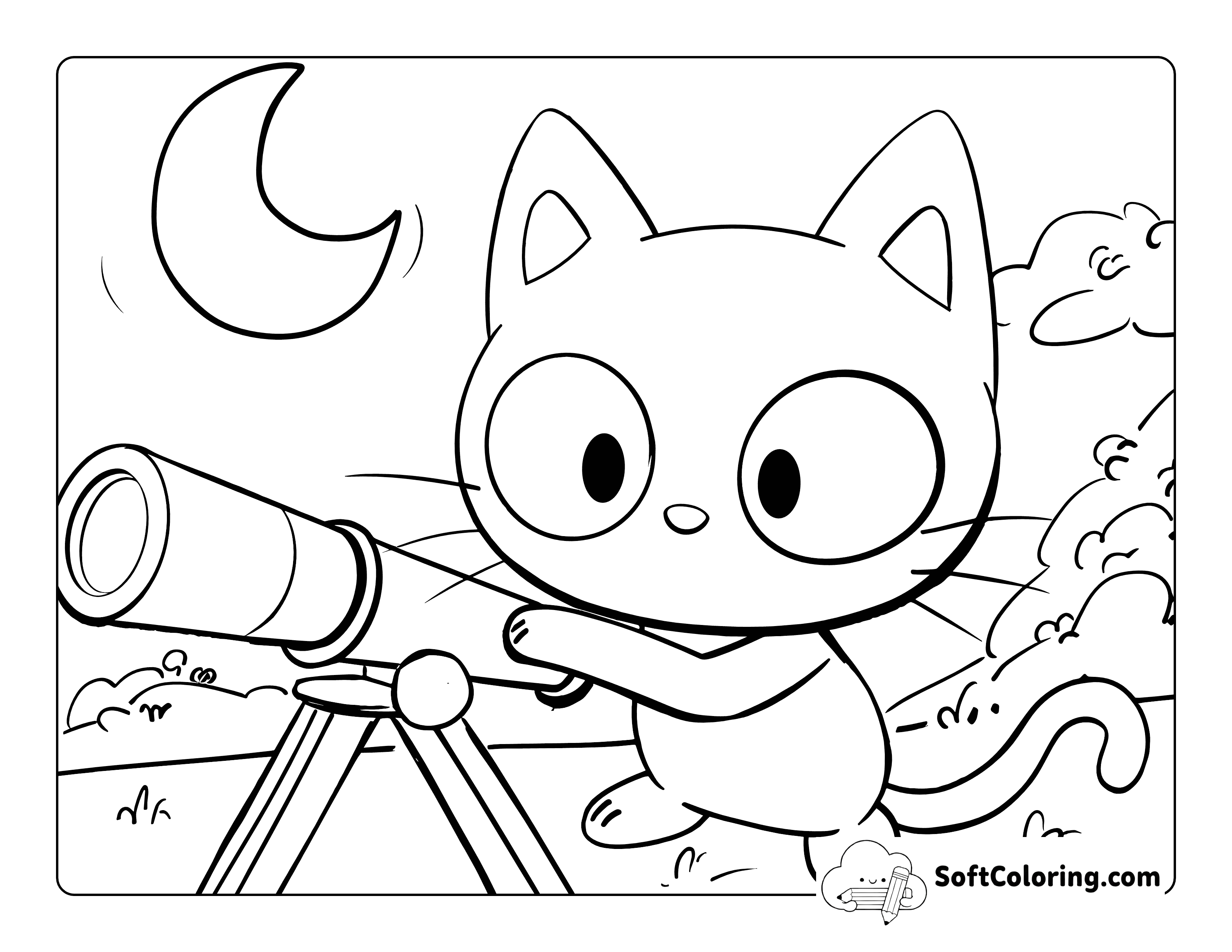 Cute Stargazing Chococat-Inspired Coloring Page