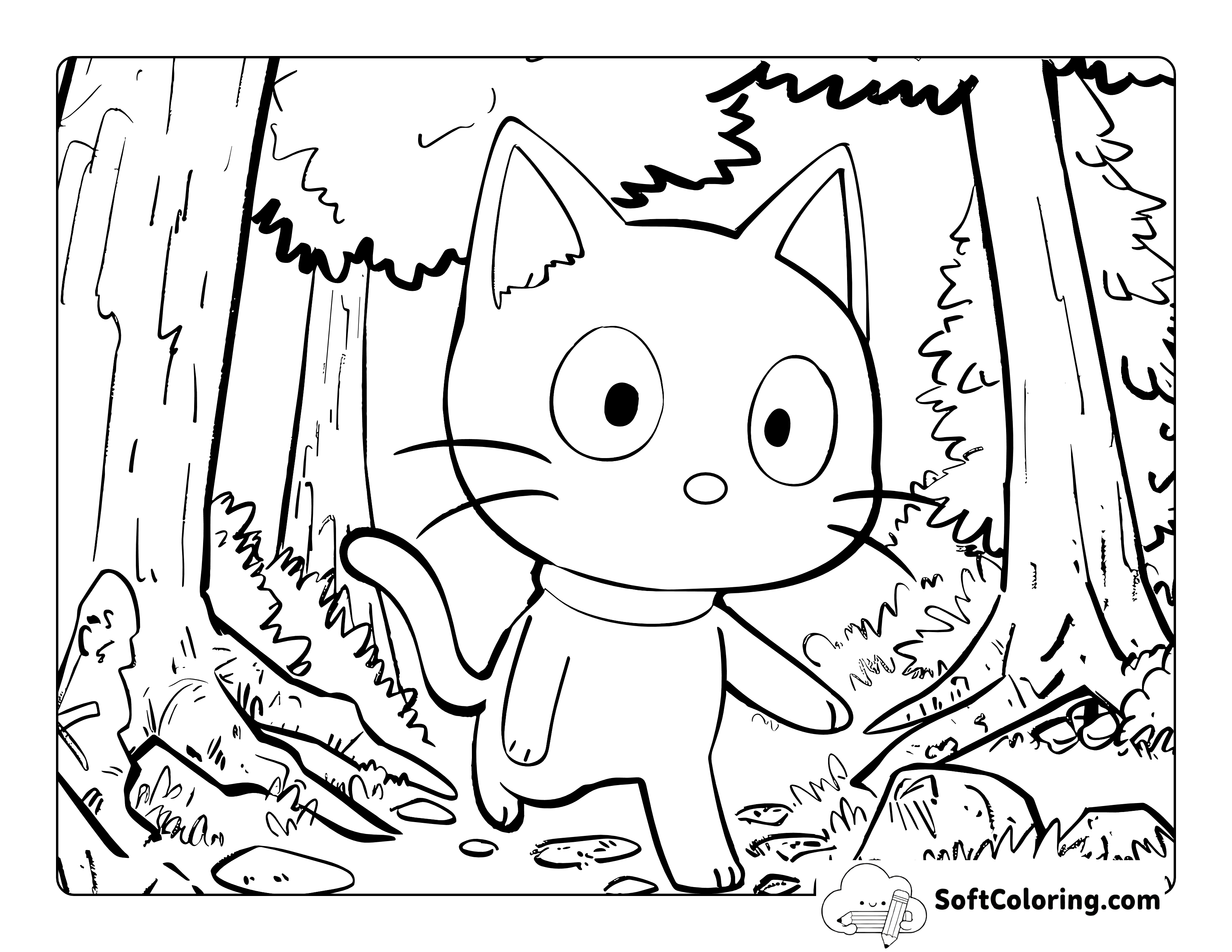 Chococat in Forest Hello Kitty-Inspired Coloring Sheet